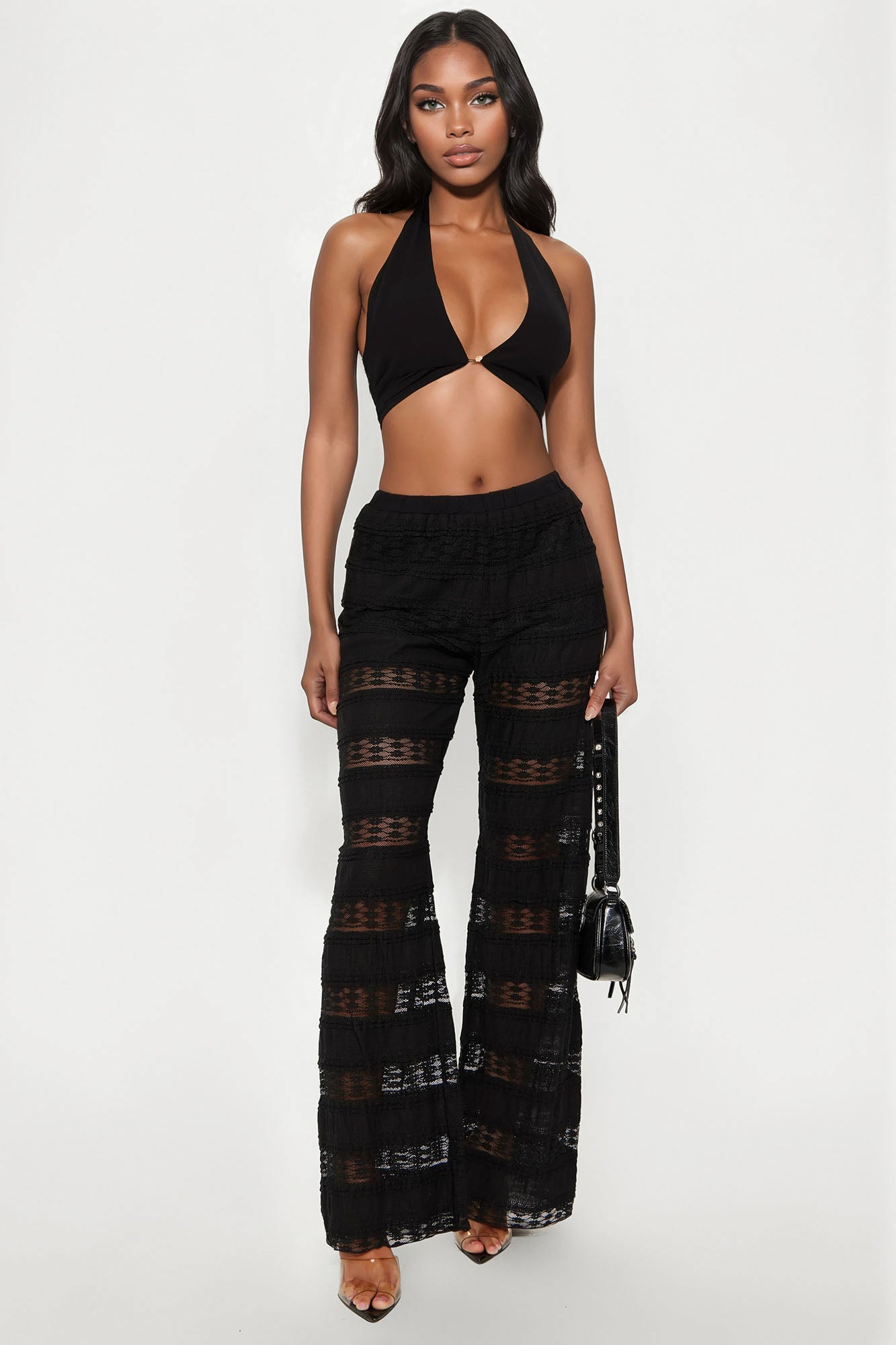 Draped In Lace Straight Leg Pant - Black