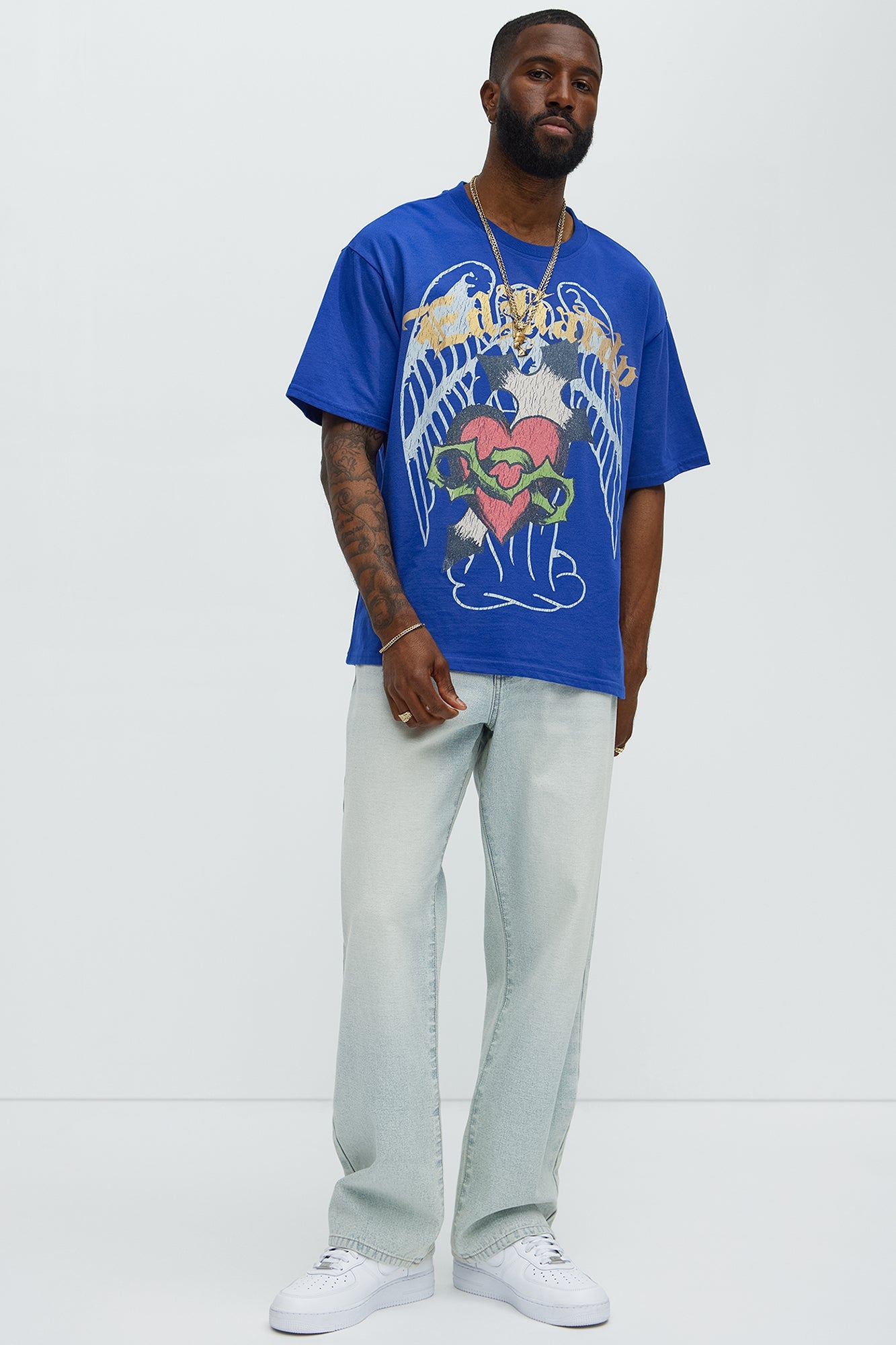 Ed Hardy Scared Heart Oversized Short Sleeve Tee - CobaltBlue