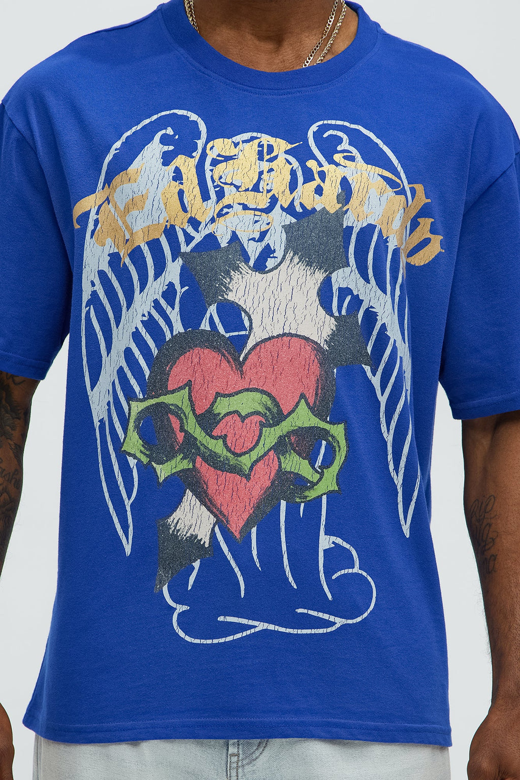 Ed Hardy Scared Heart Oversized Short Sleeve Tee - CobaltBlue