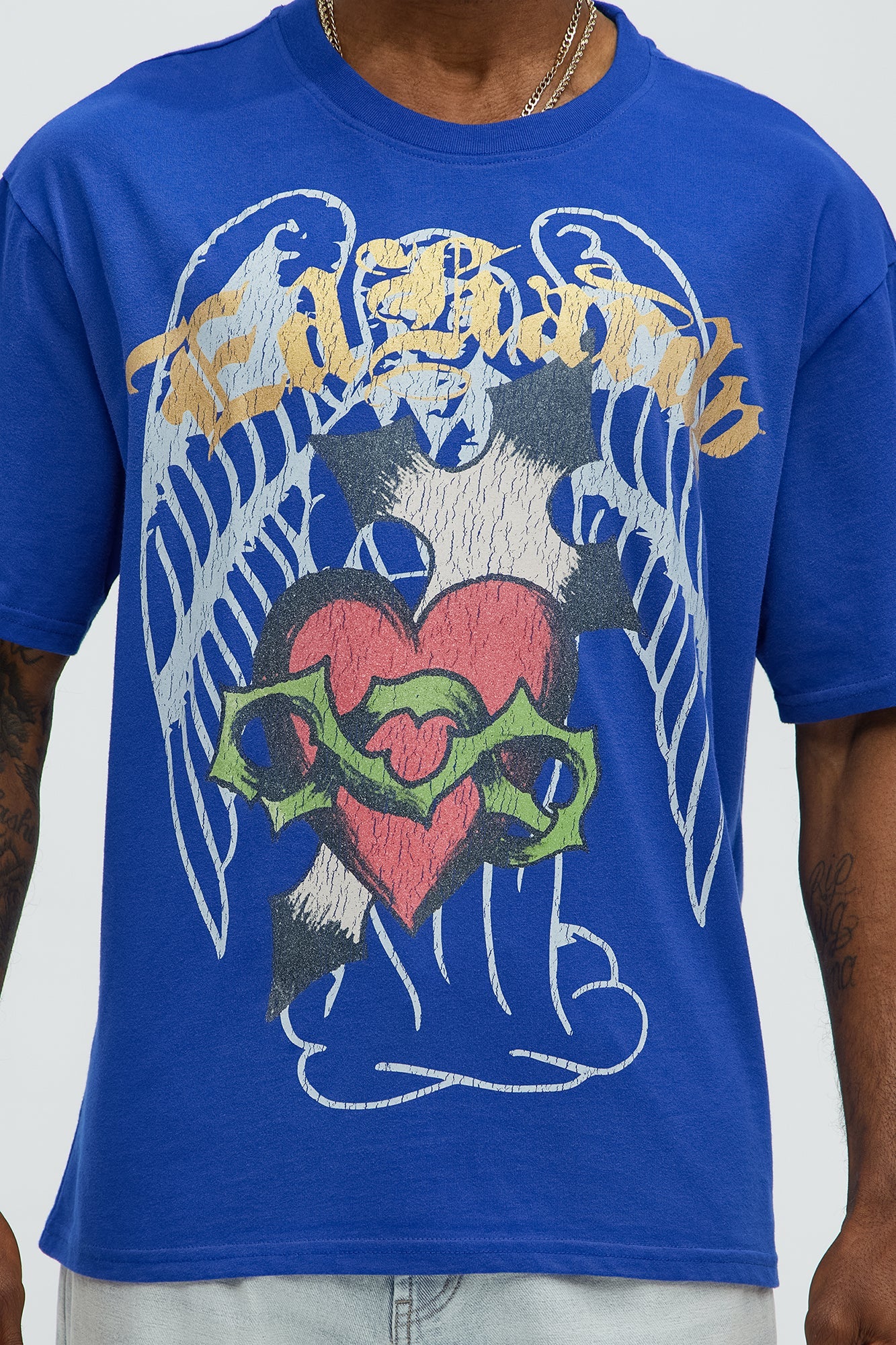 Ed Hardy Scared Heart Oversized Short Sleeve Tee - CobaltBlue