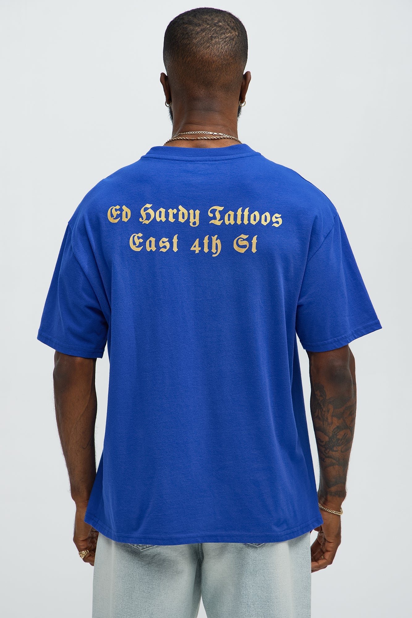 Ed Hardy Scared Heart Oversized Short Sleeve Tee - CobaltBlue