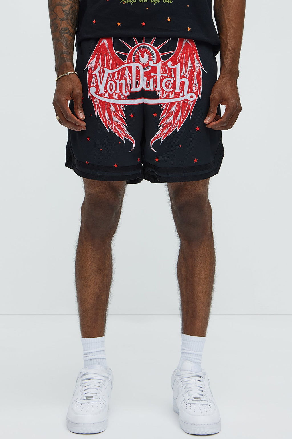 Von Dutch Eyeball Relaxed Drawstring Shorts - Black