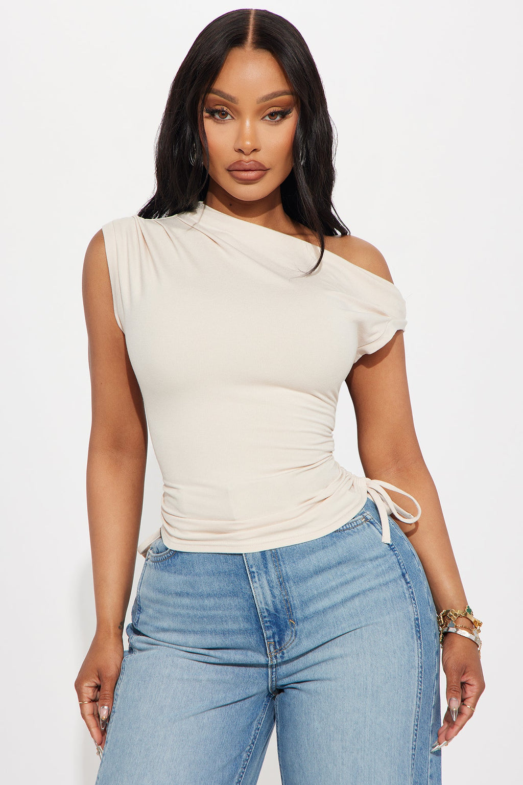 Vera One Shoulder Top - Beige