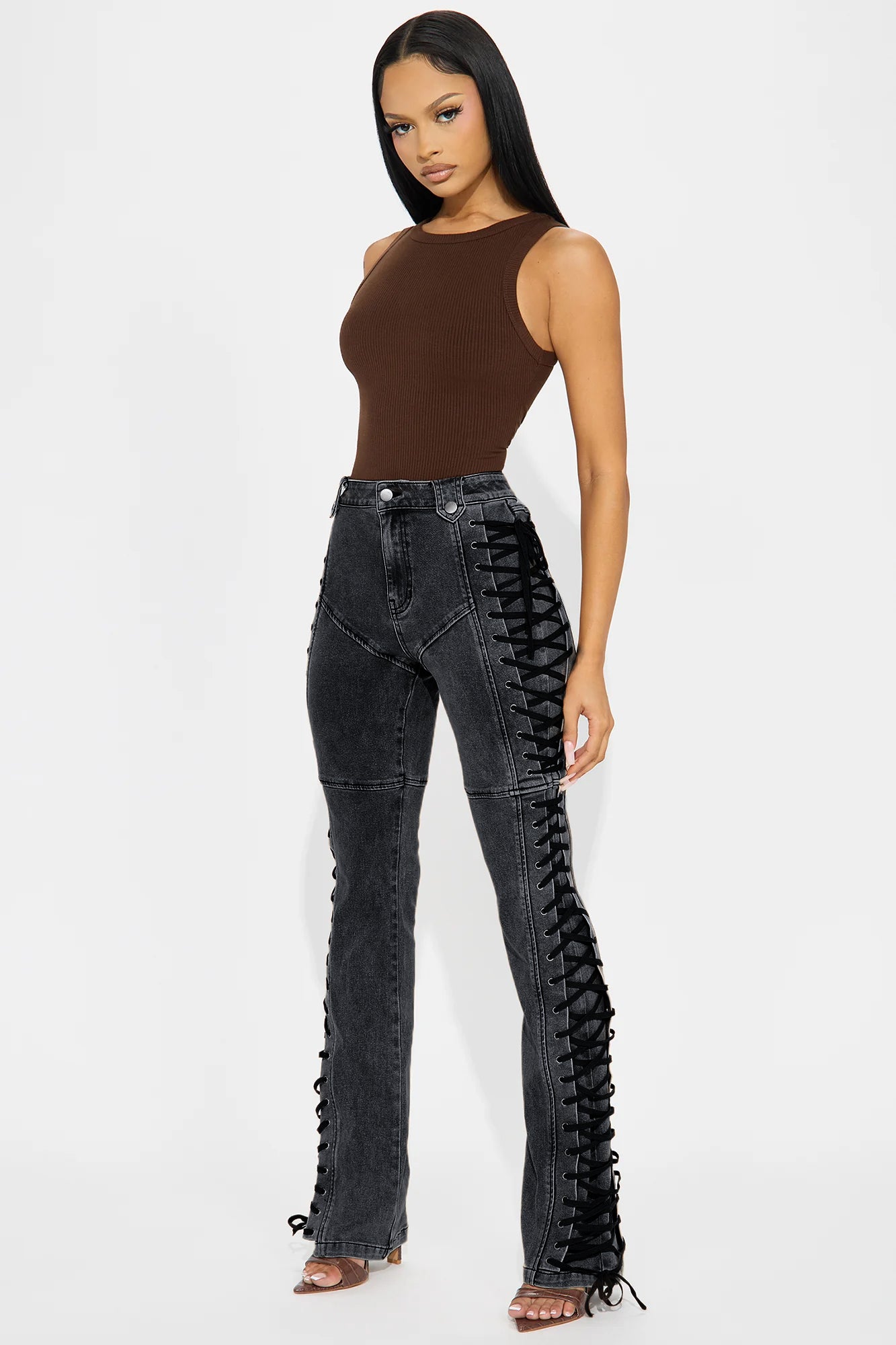 After Hours Lace Up Flare Pant - Black
