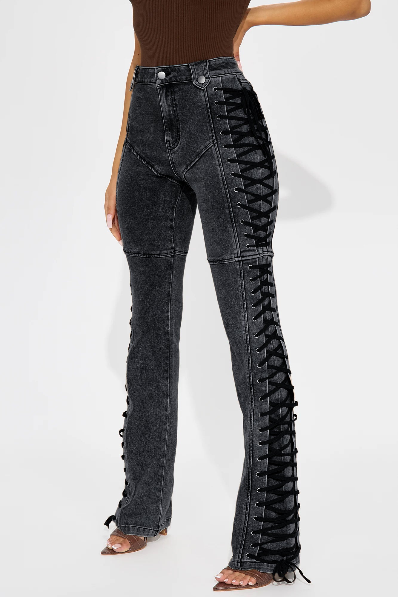 After Hours Lace Up Flare Pant - Black