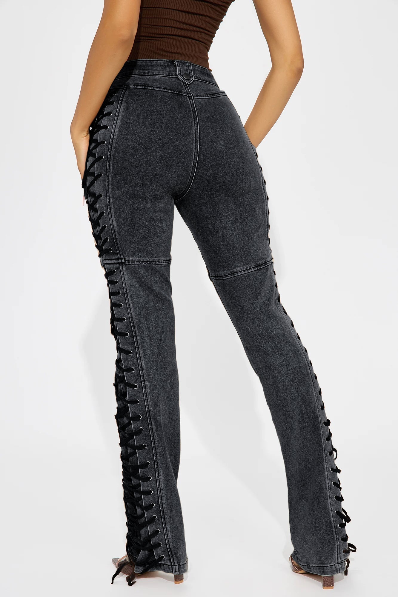After Hours Lace Up Flare Pant - Black