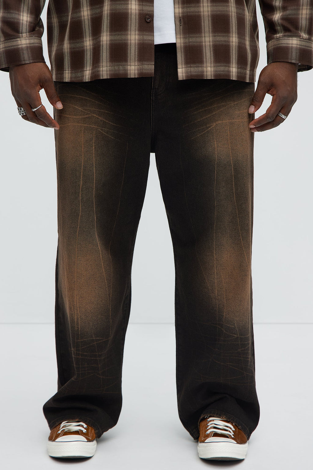 Sun Bleached Baggy Jeans - Dark Brown