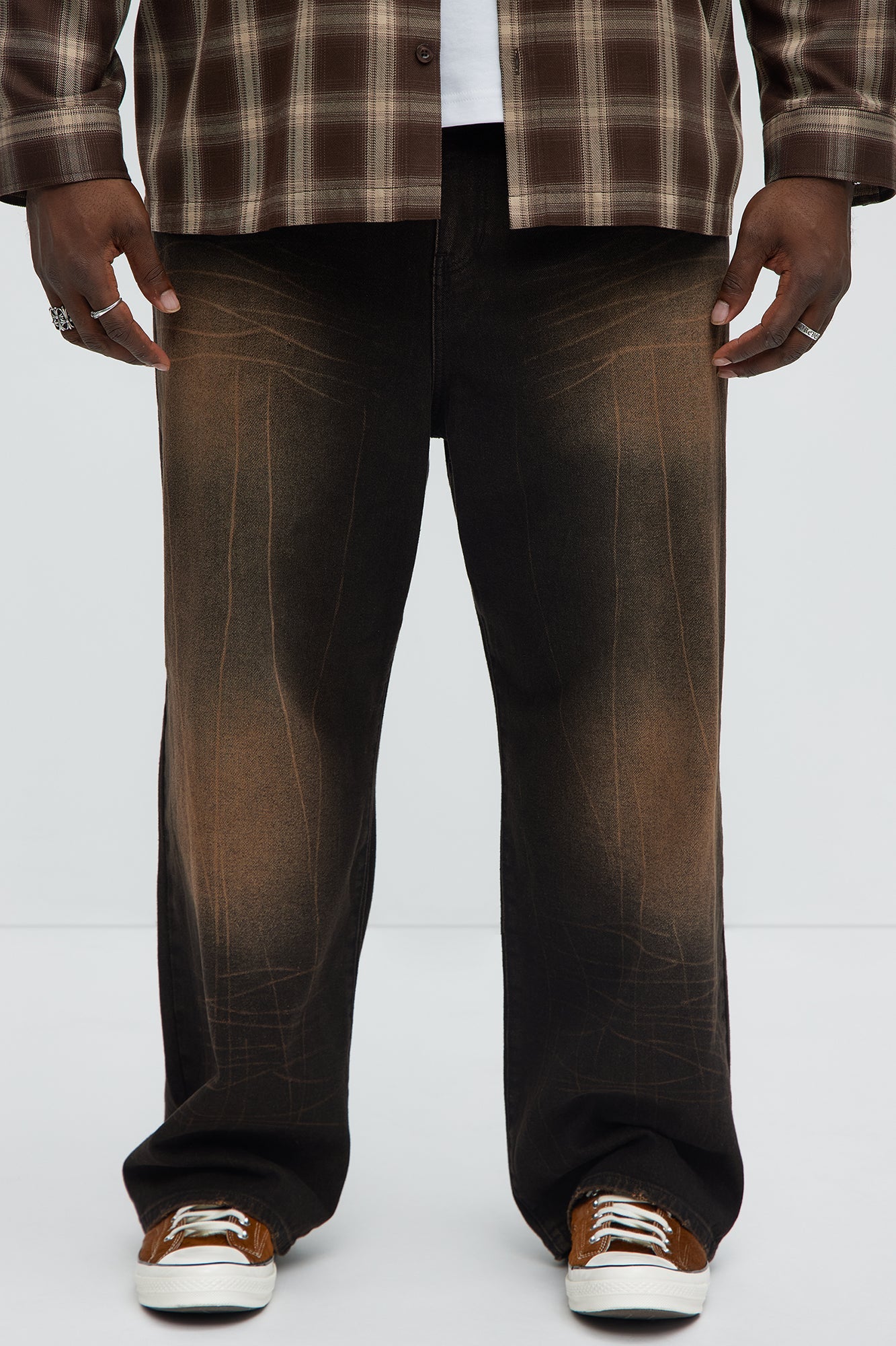 Sun Bleached Baggy Jeans - Dark Brown