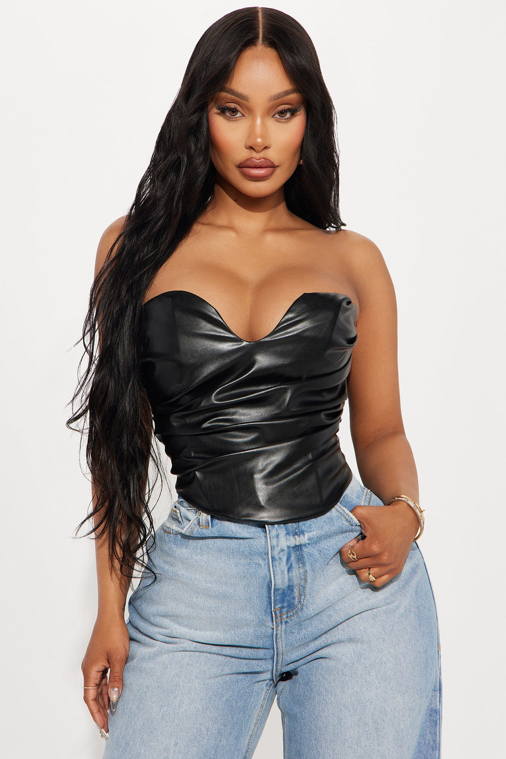 Catching Looks Faux Leather Top - Black