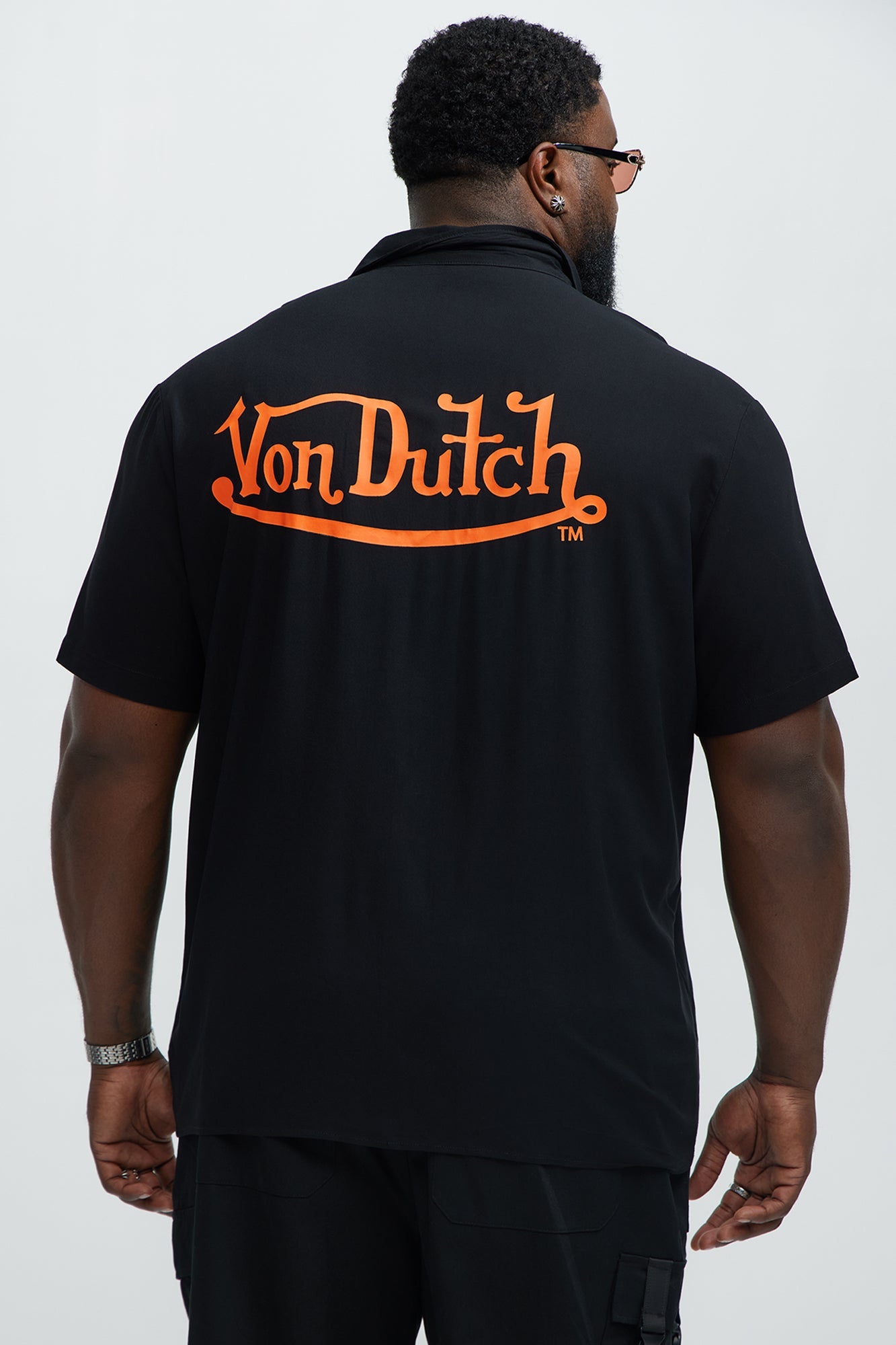 Von Dutch Front And Back Graphic Short Sleeve Button Up Shirt - Black
