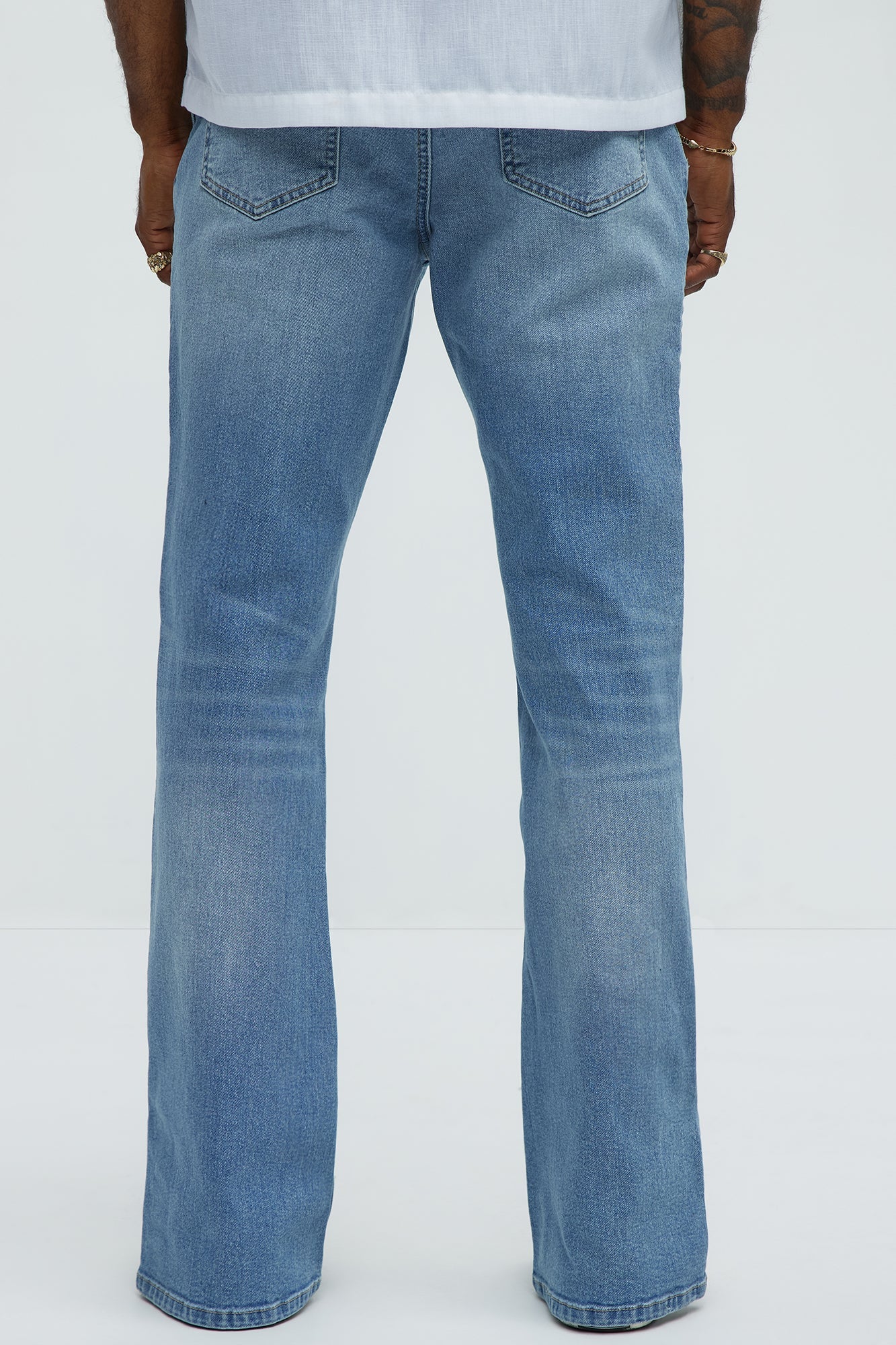 Upstanding Slit Stacked Slim Flare Jeans - Light Blue Wash