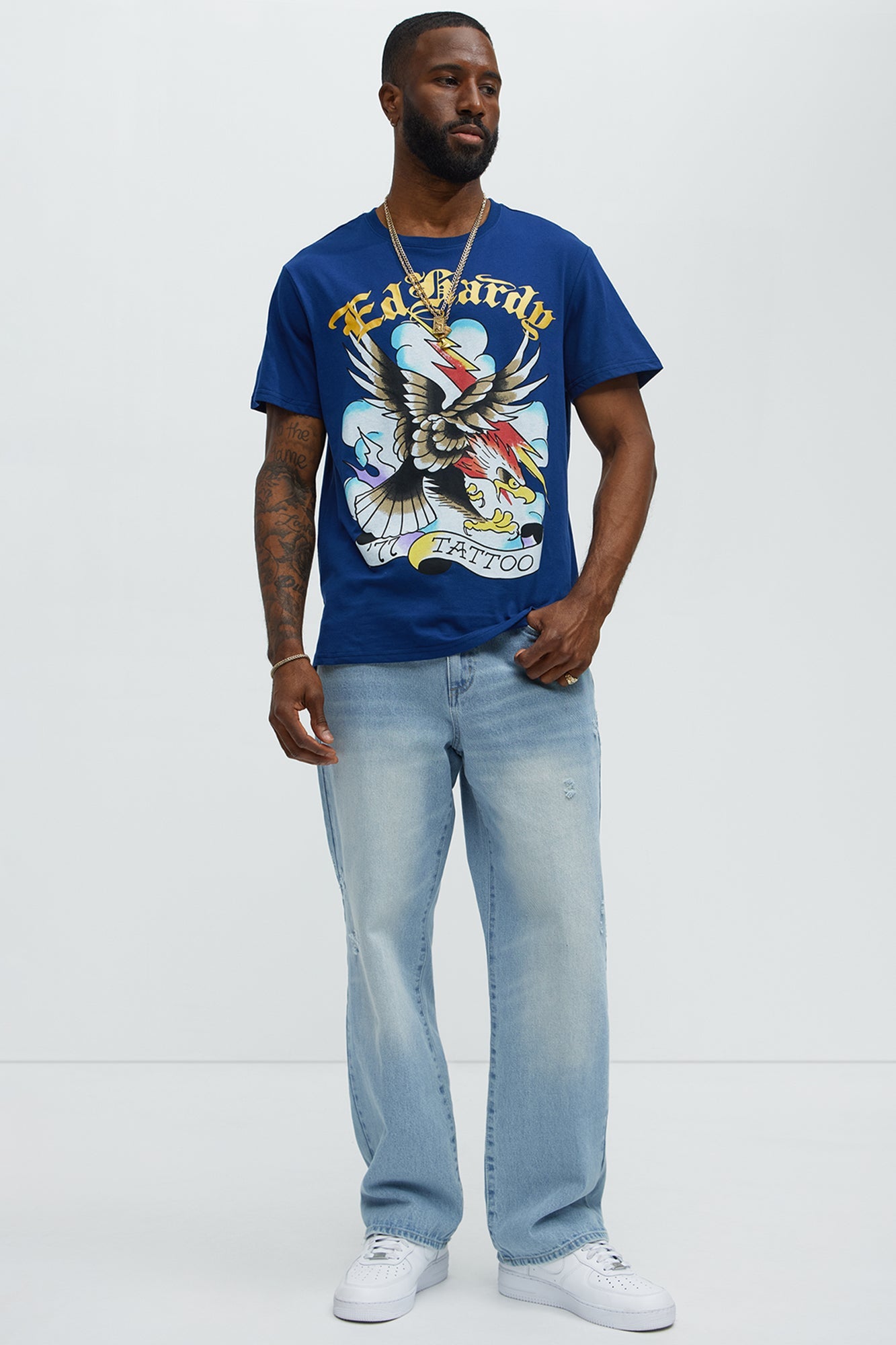 Ed Hardy Lightning Eagle Tattoo Short Sleeve Tee - Navy