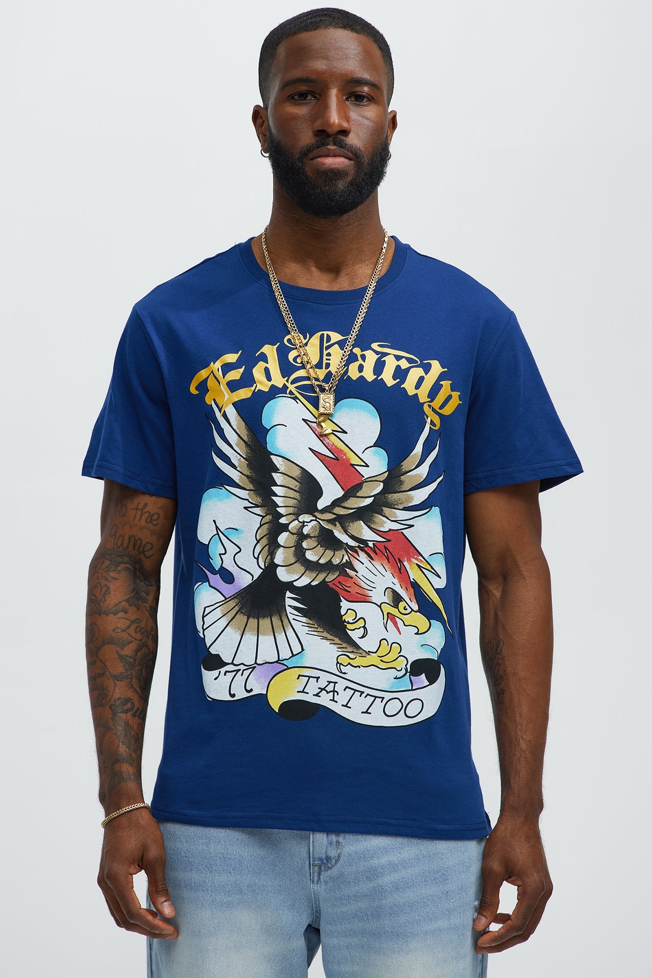 Ed Hardy Lightning Eagle Tattoo Short Sleeve Tee - Navy