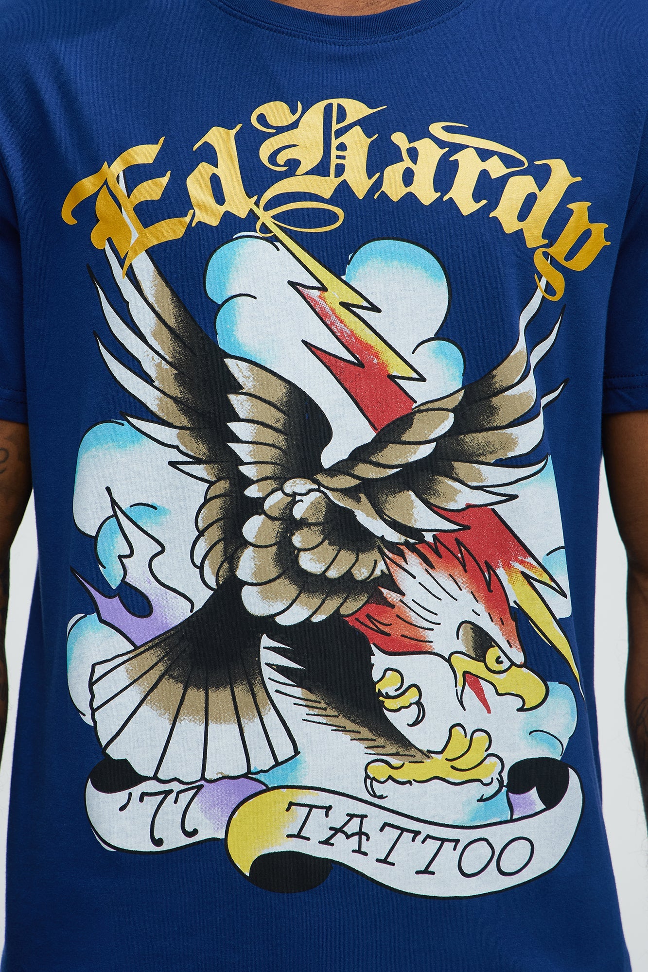 Ed Hardy Lightning Eagle Tattoo Short Sleeve Tee - Navy
