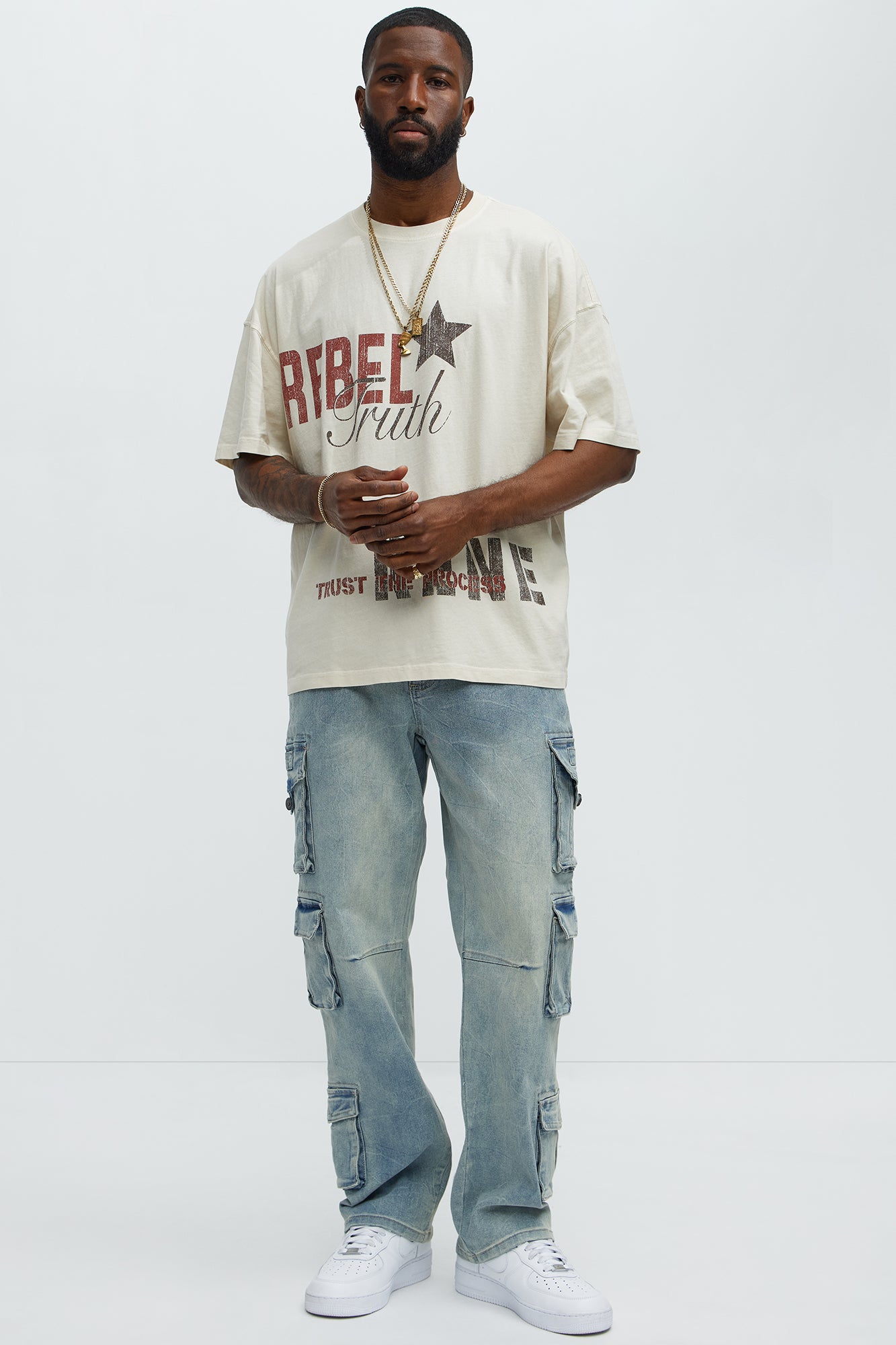 Bidding Straight Cargo Jeans - Light Wash