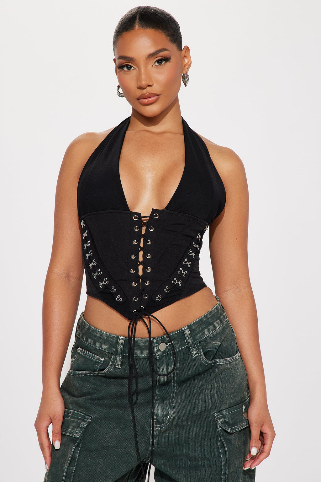 Alexis Lace Up Halter Top - Black