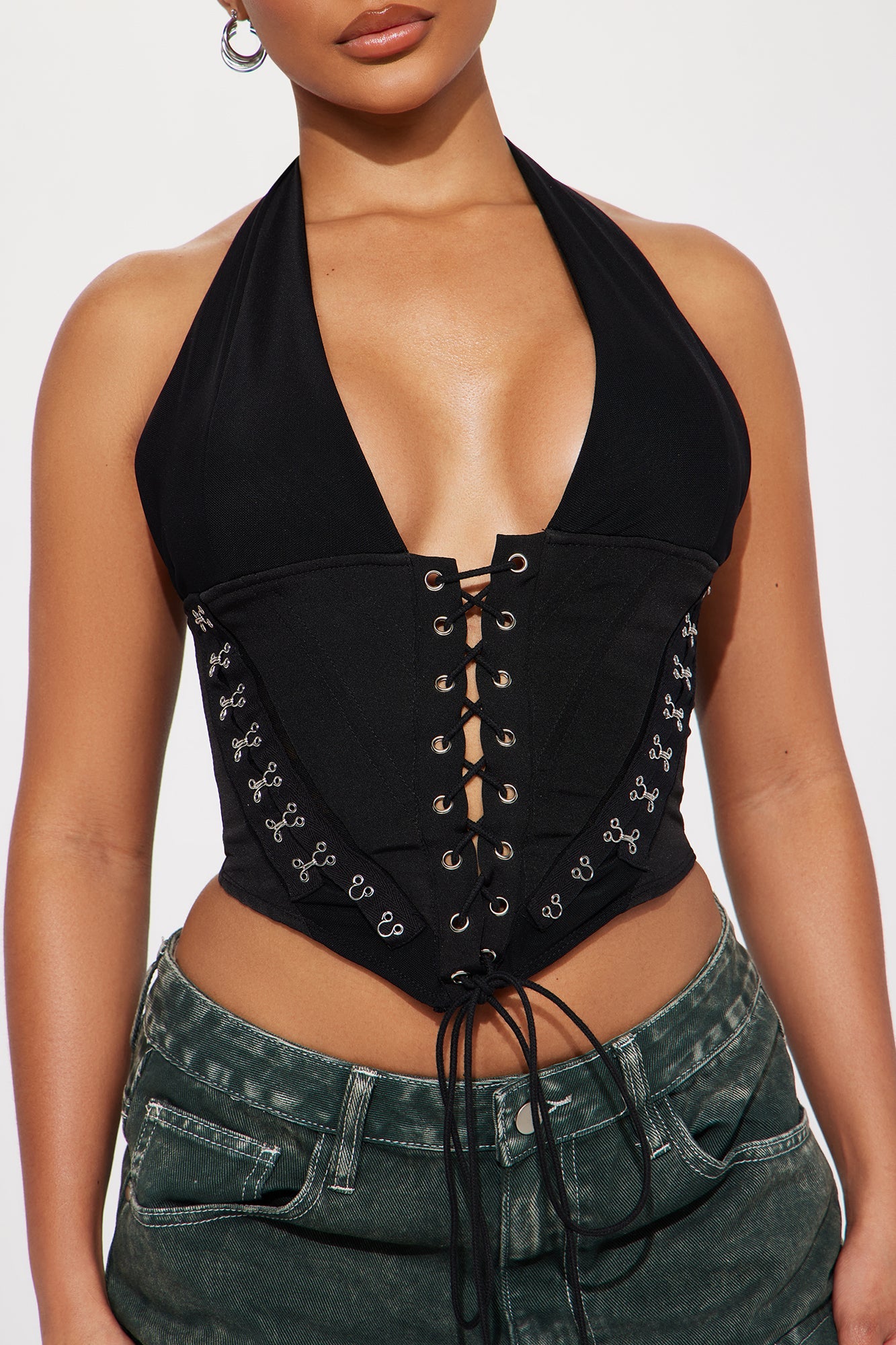 Alexis Lace Up Halter Top - Black