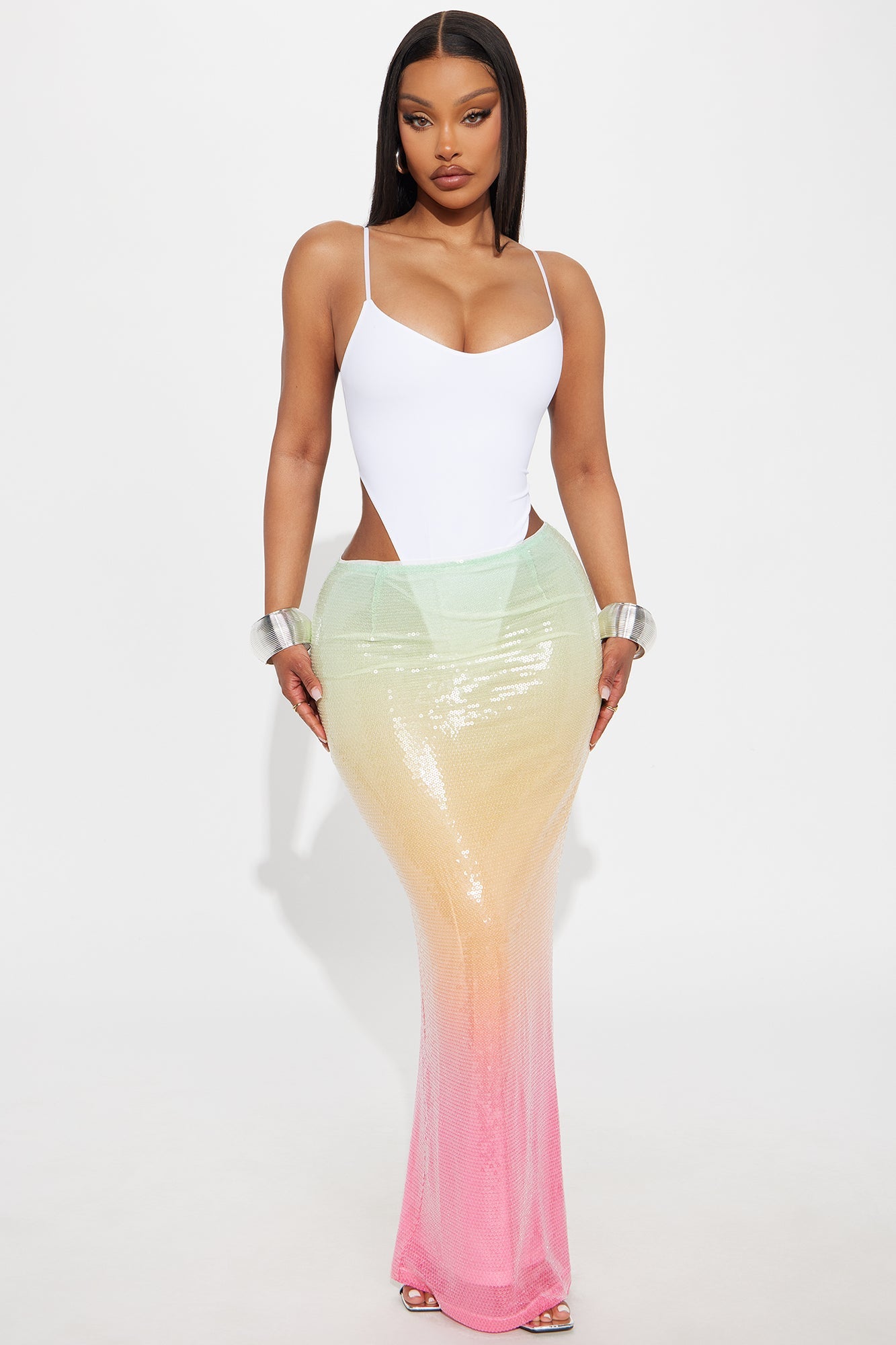 Tequila Sunset Sequin Ombre Maxi Skirt - Multi Color