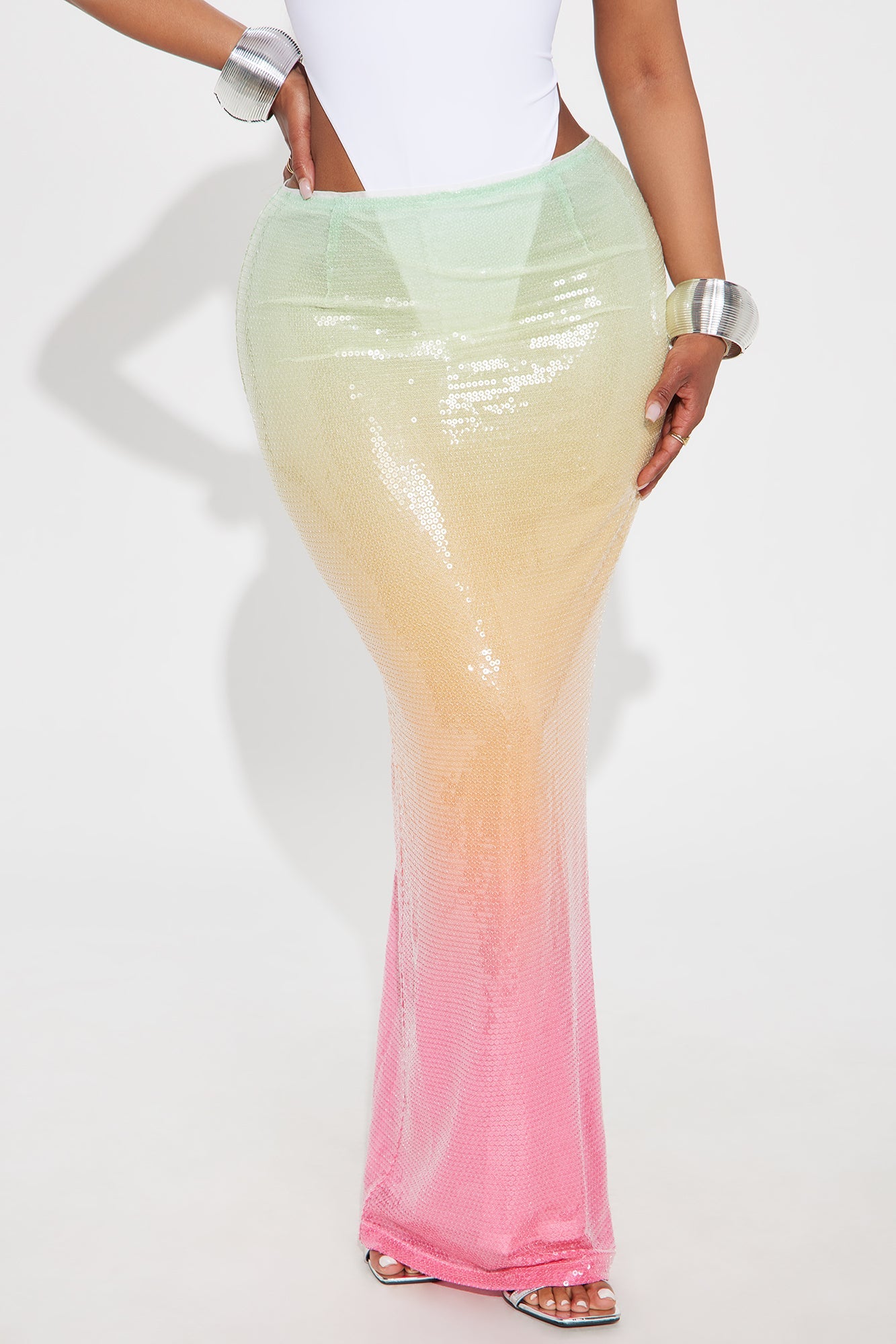 Tequila Sunset Sequin Ombre Maxi Skirt - Multi Color