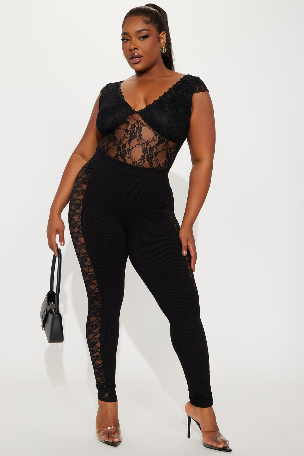 Jadey Lace Trim Ribbed Legging - Black
