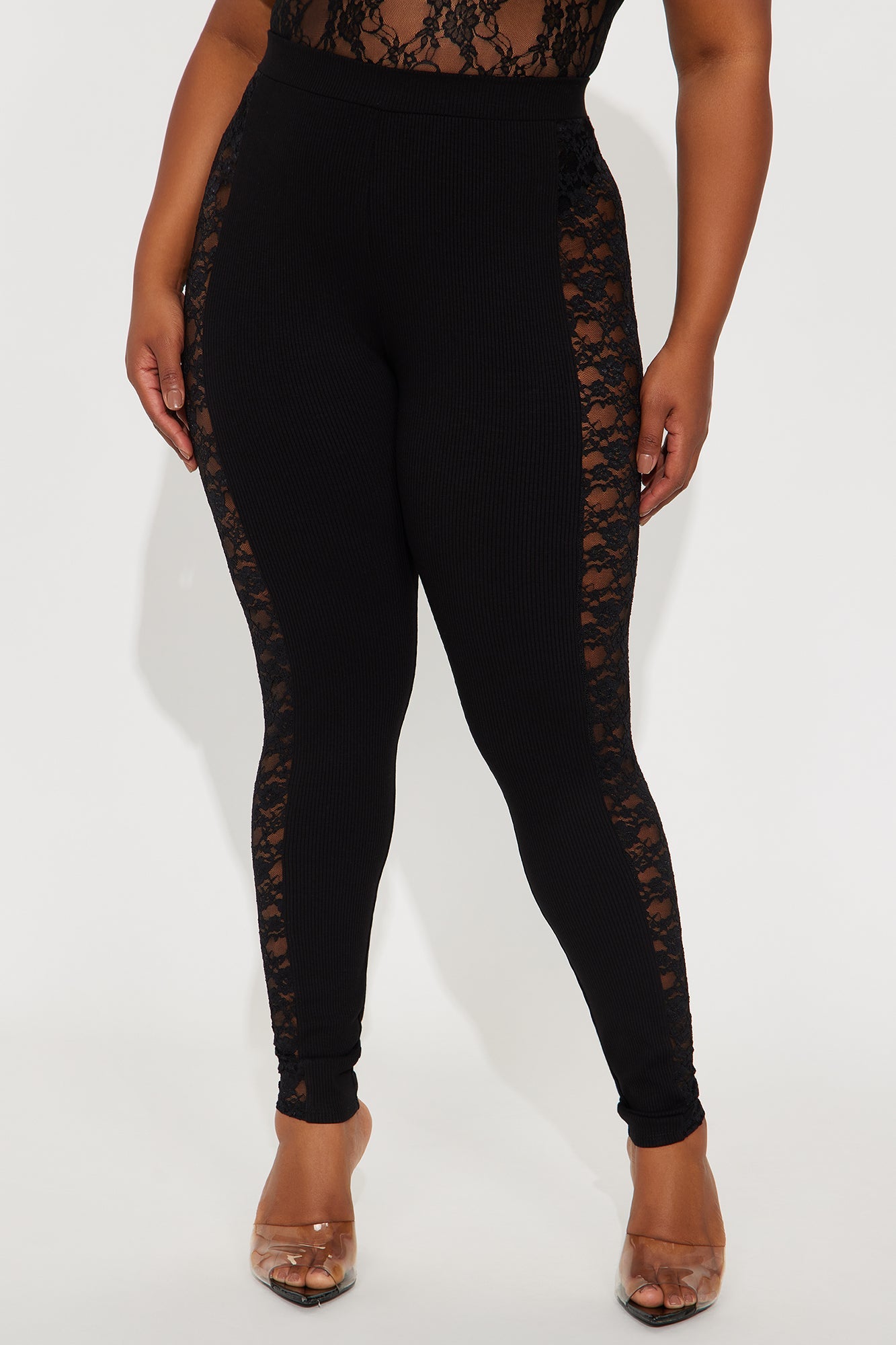 Jadey Lace Trim Ribbed Legging - Black