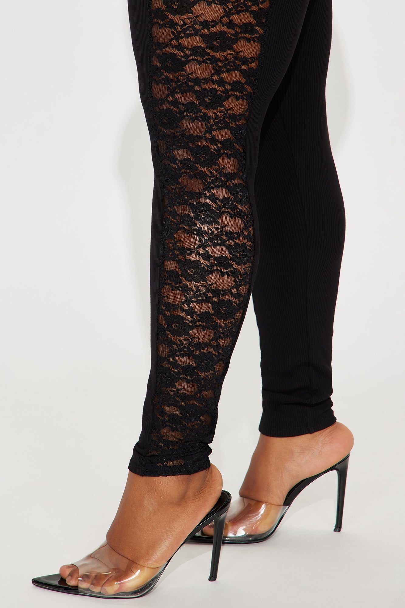 Jadey Lace Trim Ribbed Legging - Black