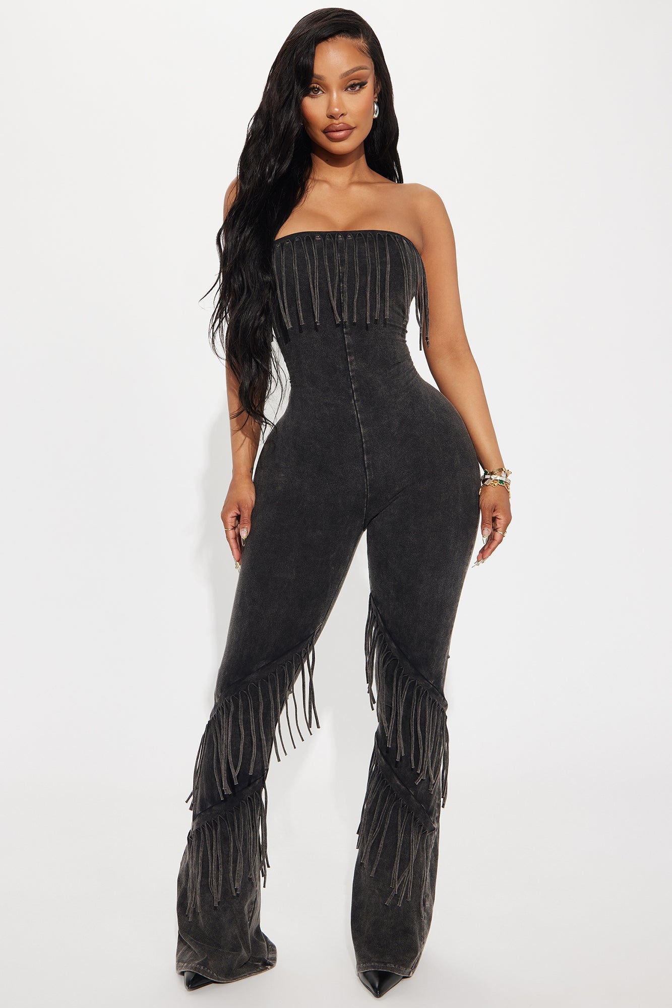 Good Times Fringed Jumpsuit - Charcoal