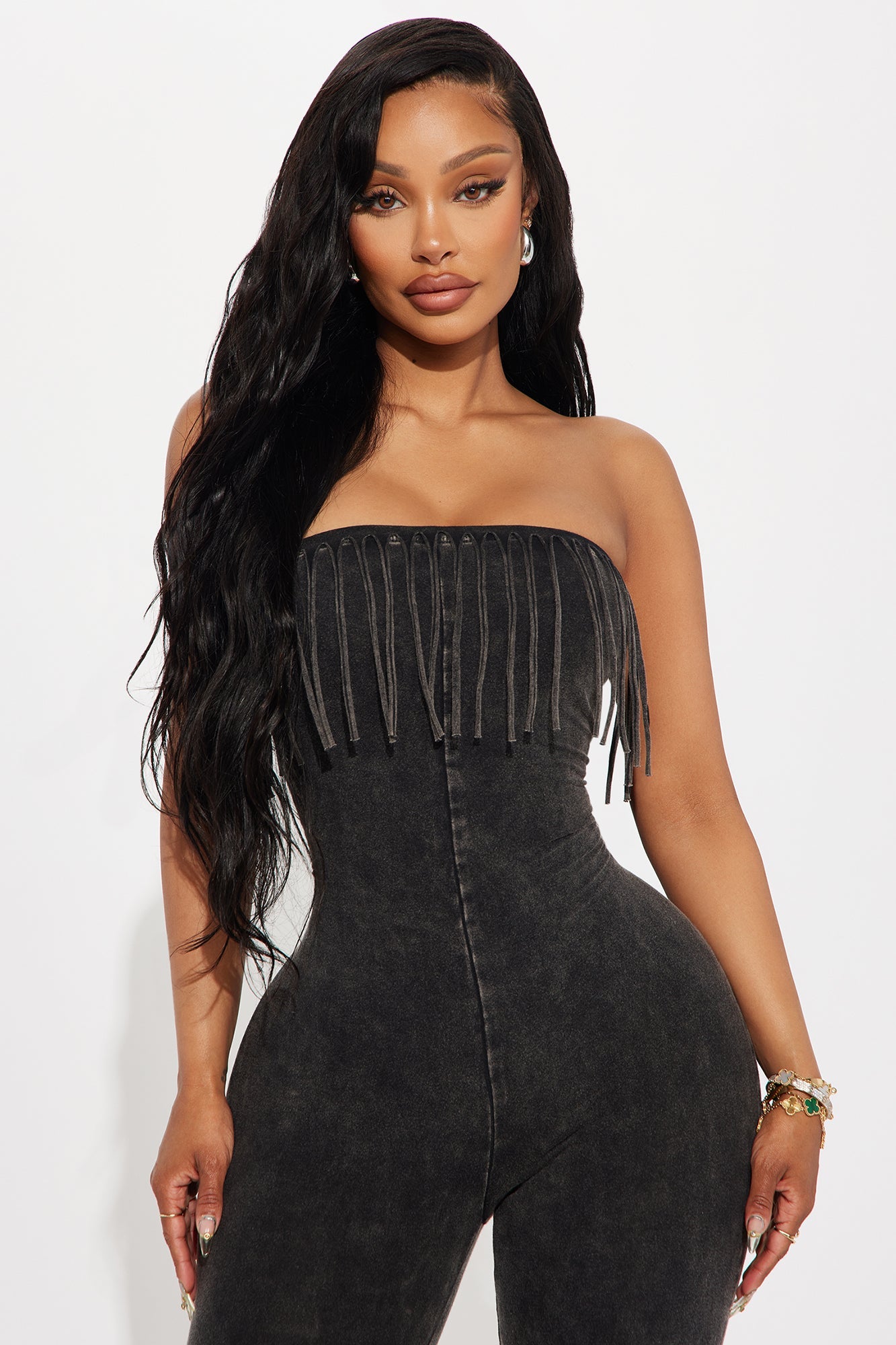 Good Times Fringed Jumpsuit - Charcoal