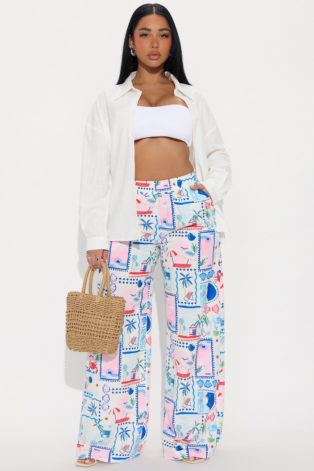 Only Beach Vibes Wide Leg Airflow Pant - White/combo