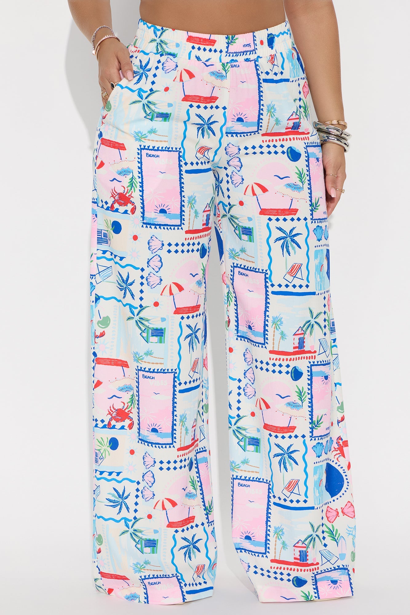 Only Beach Vibes Wide Leg Airflow Pant - White/combo