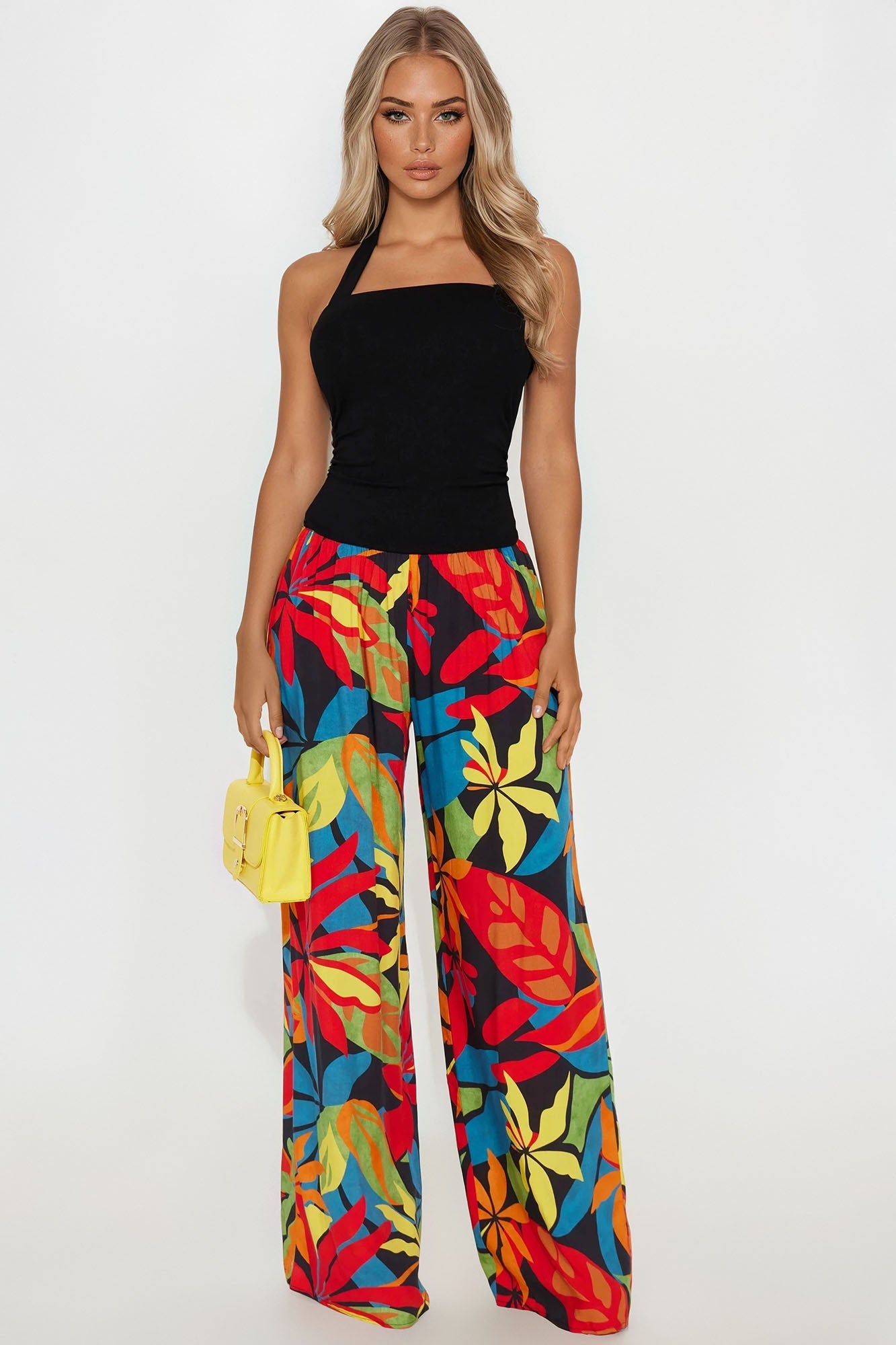 Maeve Tropical Halter Jumpsuit - Black/combo