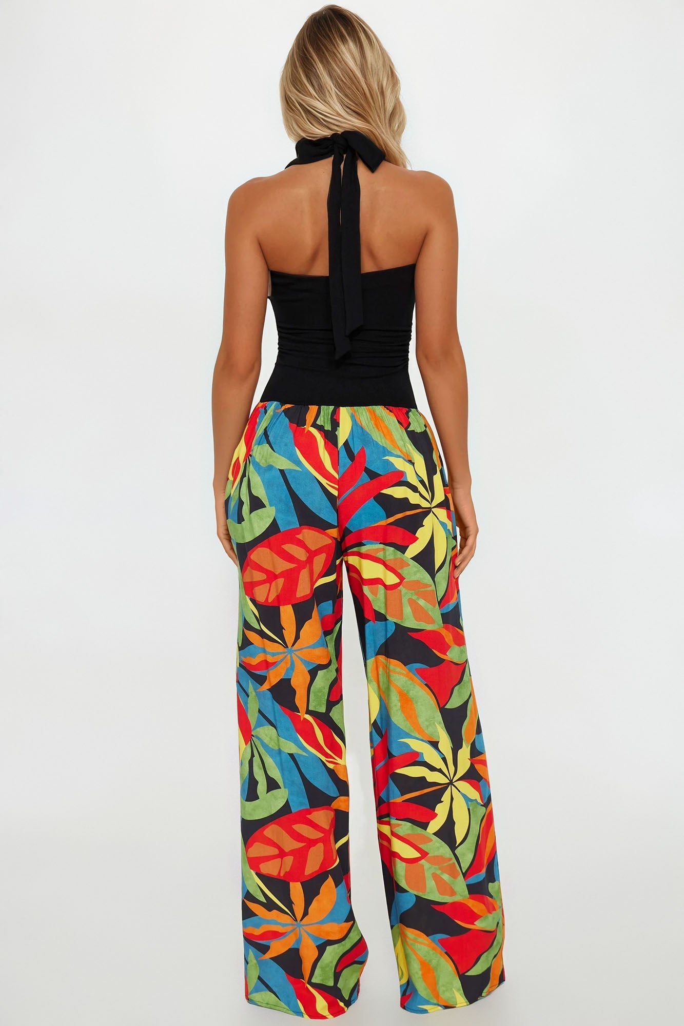 Maeve Tropical Halter Jumpsuit - Black/combo