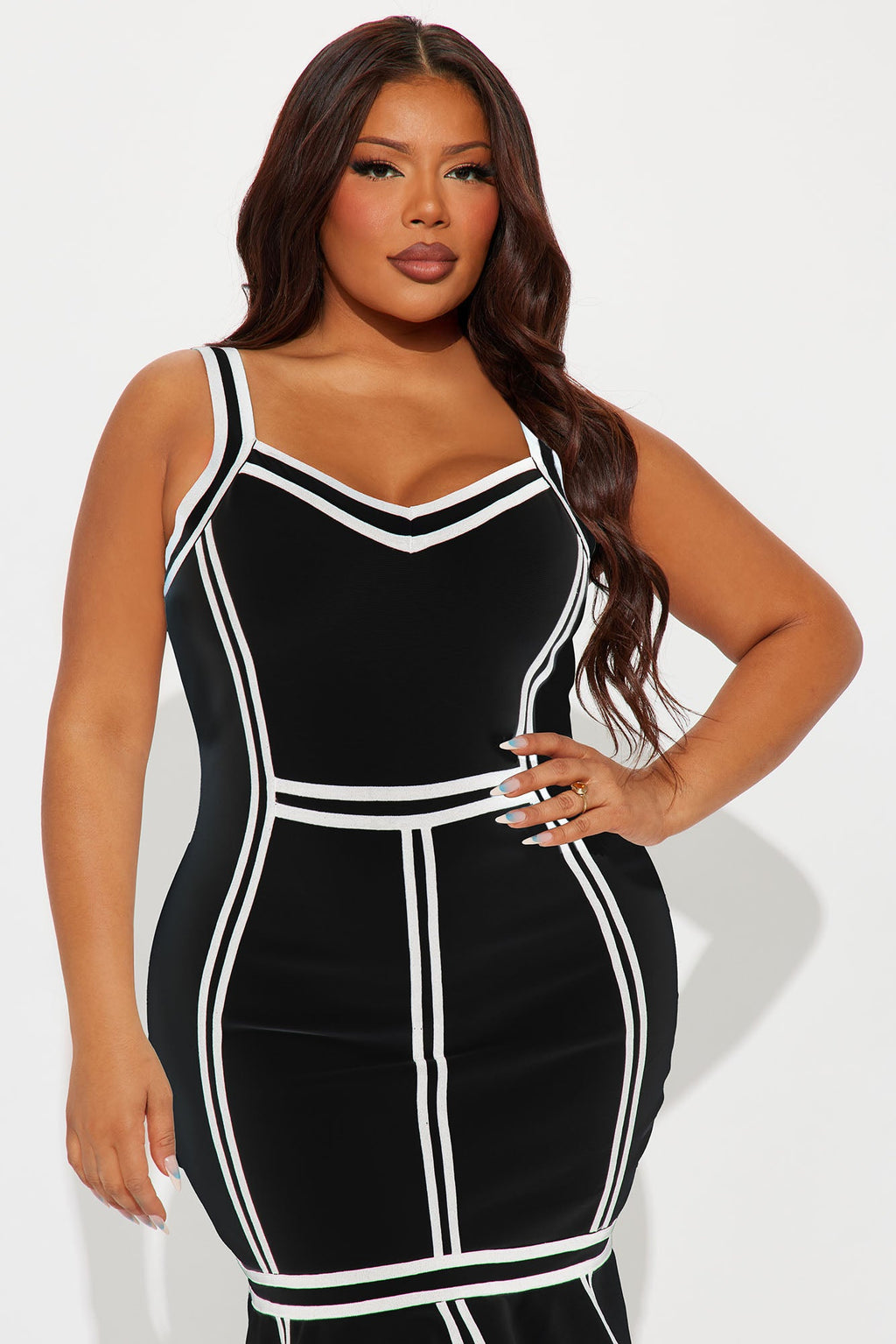 Always A Pleasure Bandage Midi Dress - Black/White