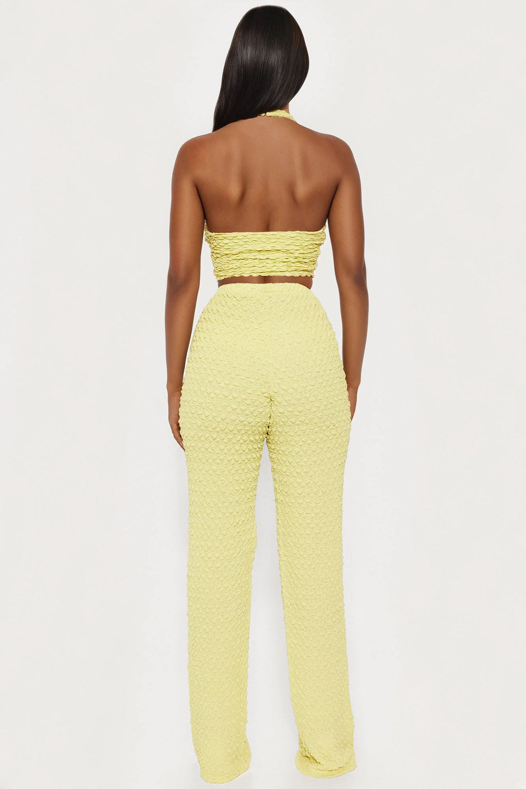 Alana Textured Halter Pant Set - Chartreuse