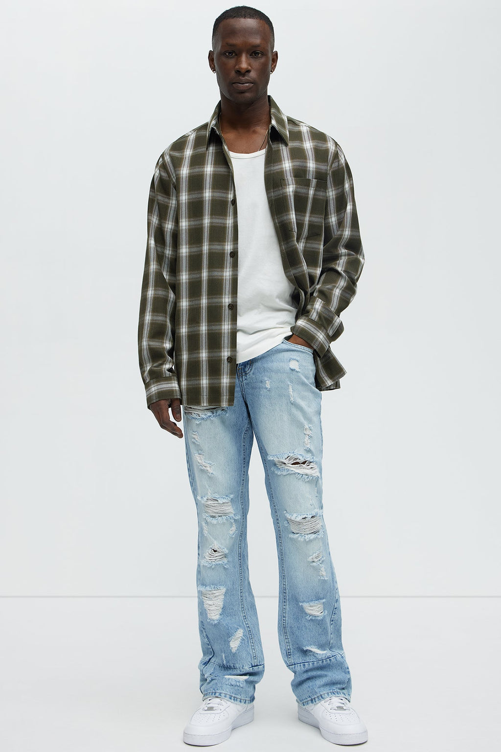 Might Go Ripped Stacked Slim Flare Jeans - Light Wash
