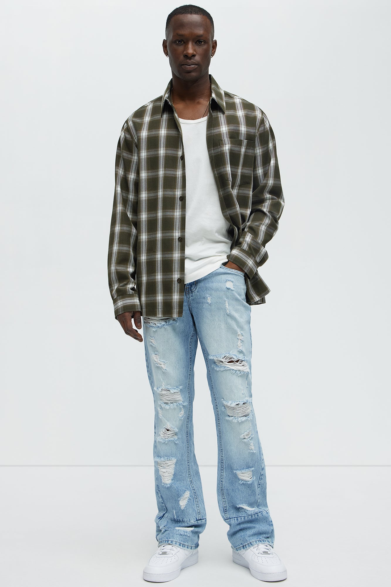 Might Go Ripped Stacked Slim Flare Jeans - Light Wash