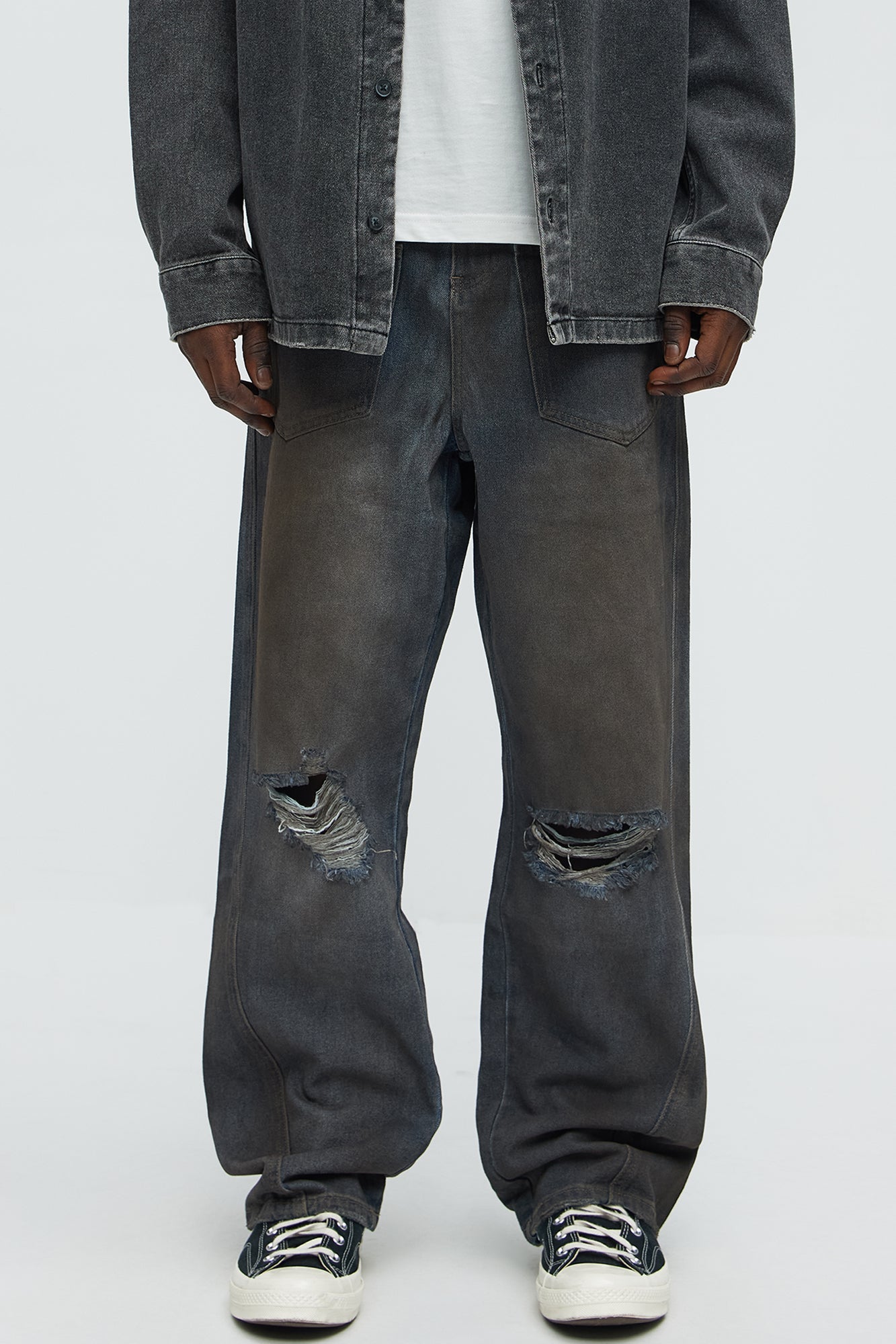 Be Up Front Dirty Baggy Jeans - Dark Wash