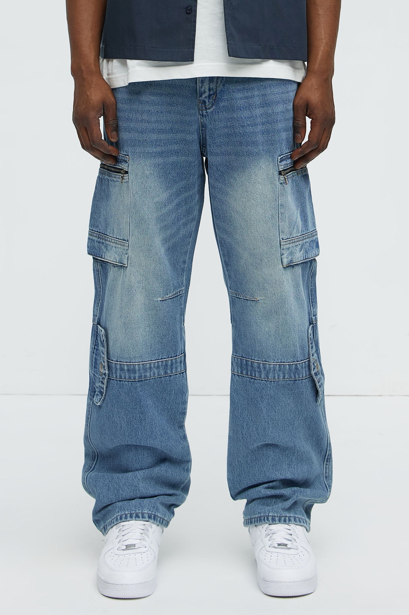 Already Over It Straight Cargo Jeans - Medium Blue Wash