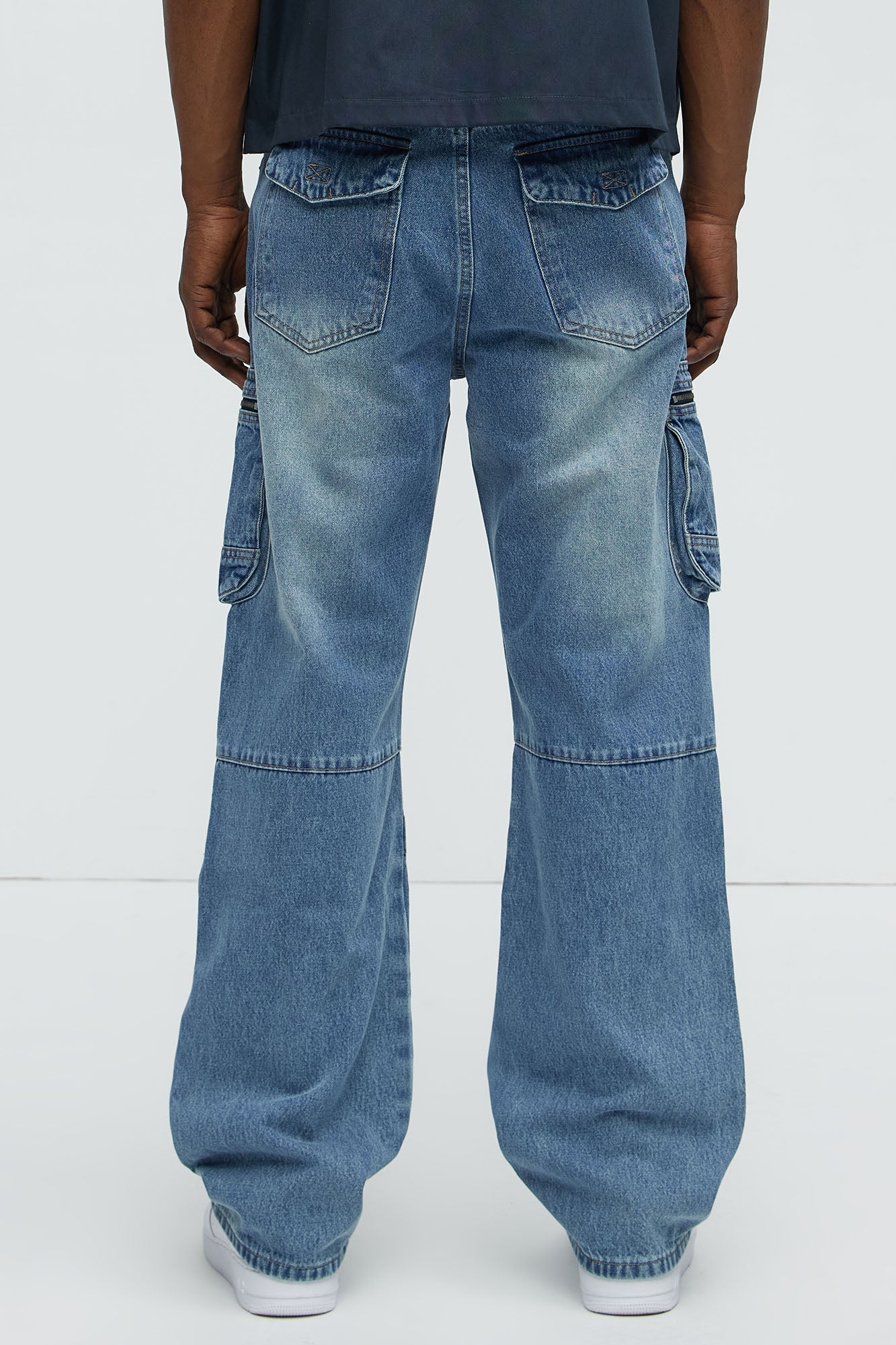 Already Over It Straight Cargo Jeans - Medium Blue Wash