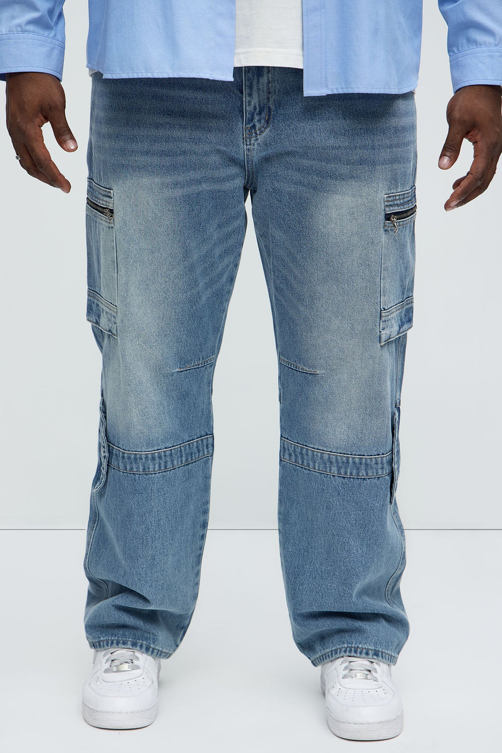 Already Over It Straight Cargo Jeans - Medium Blue Wash