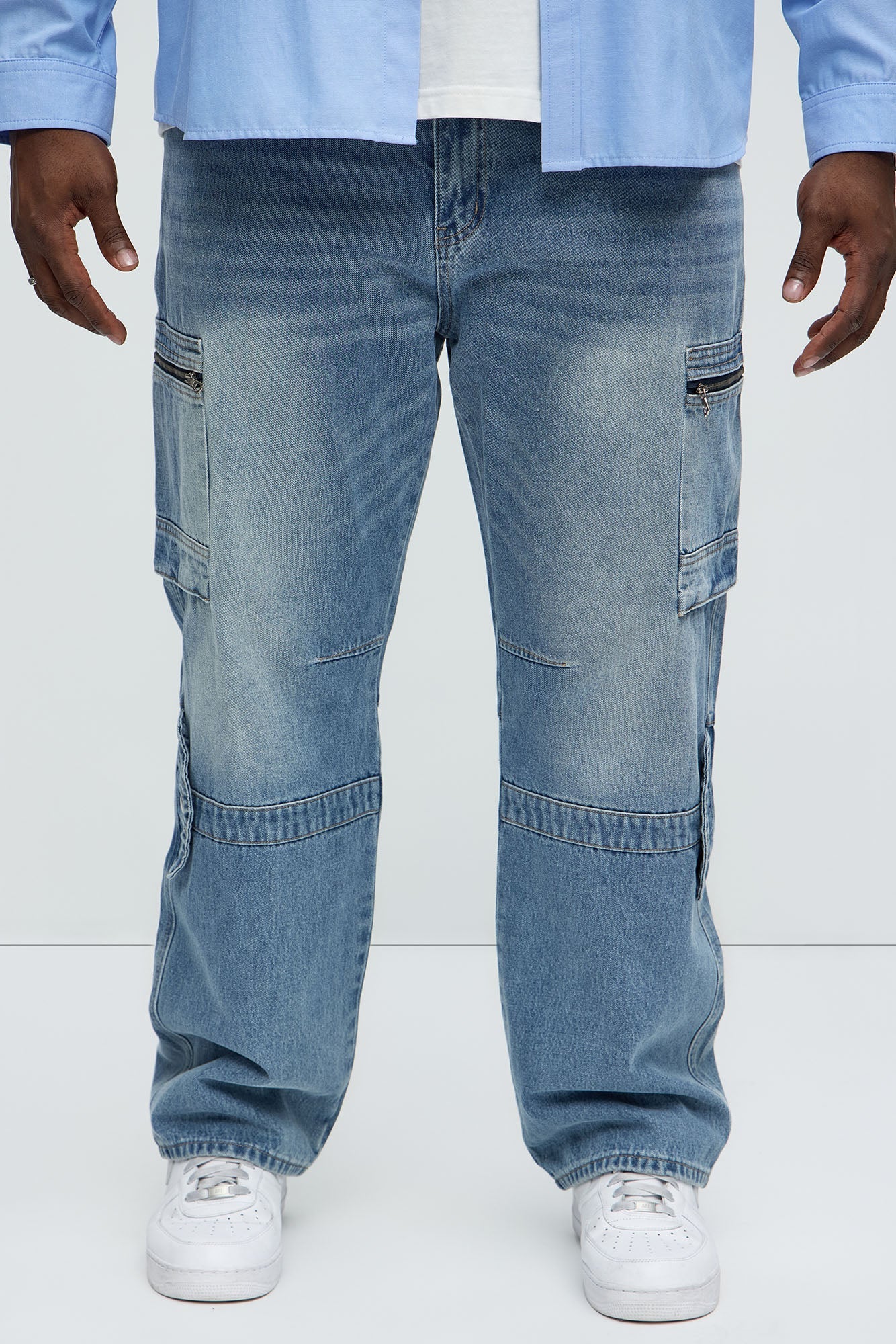 Already Over It Straight Cargo Jeans - Medium Blue Wash