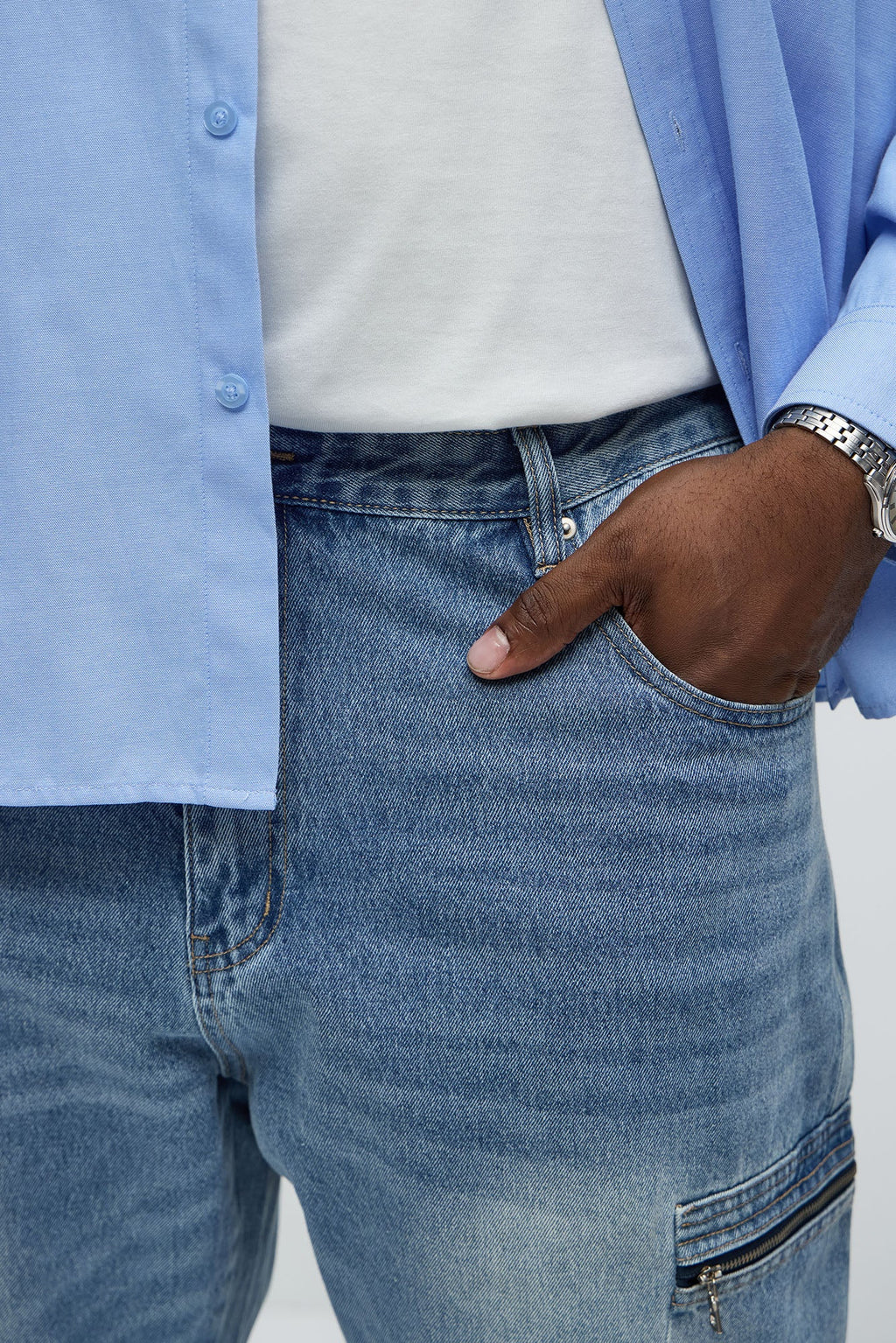 Already Over It Straight Cargo Jeans - Medium Blue Wash