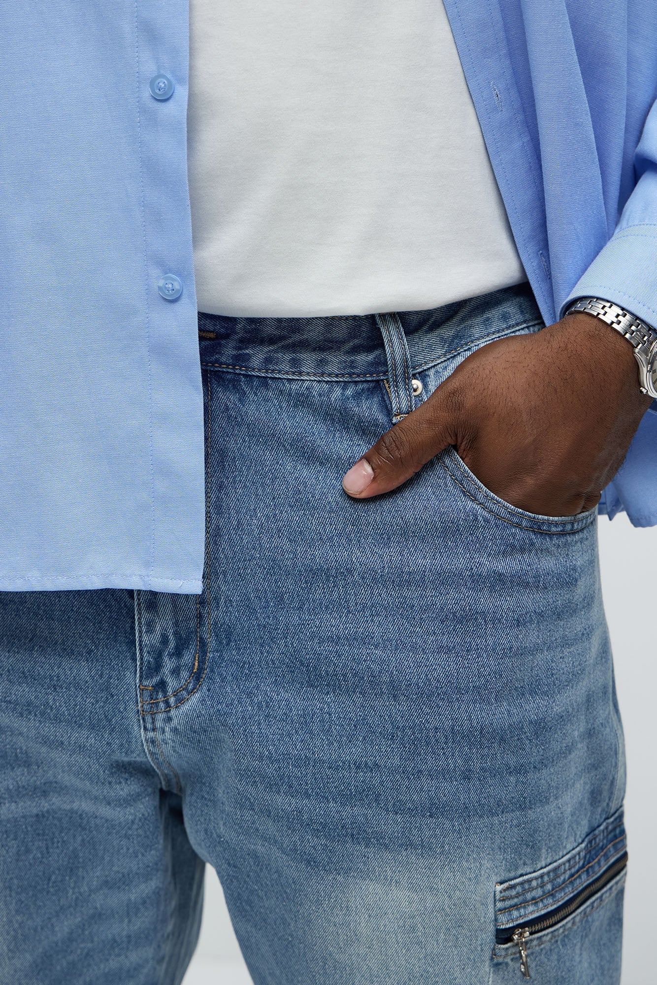 Already Over It Straight Cargo Jeans - Medium Blue Wash