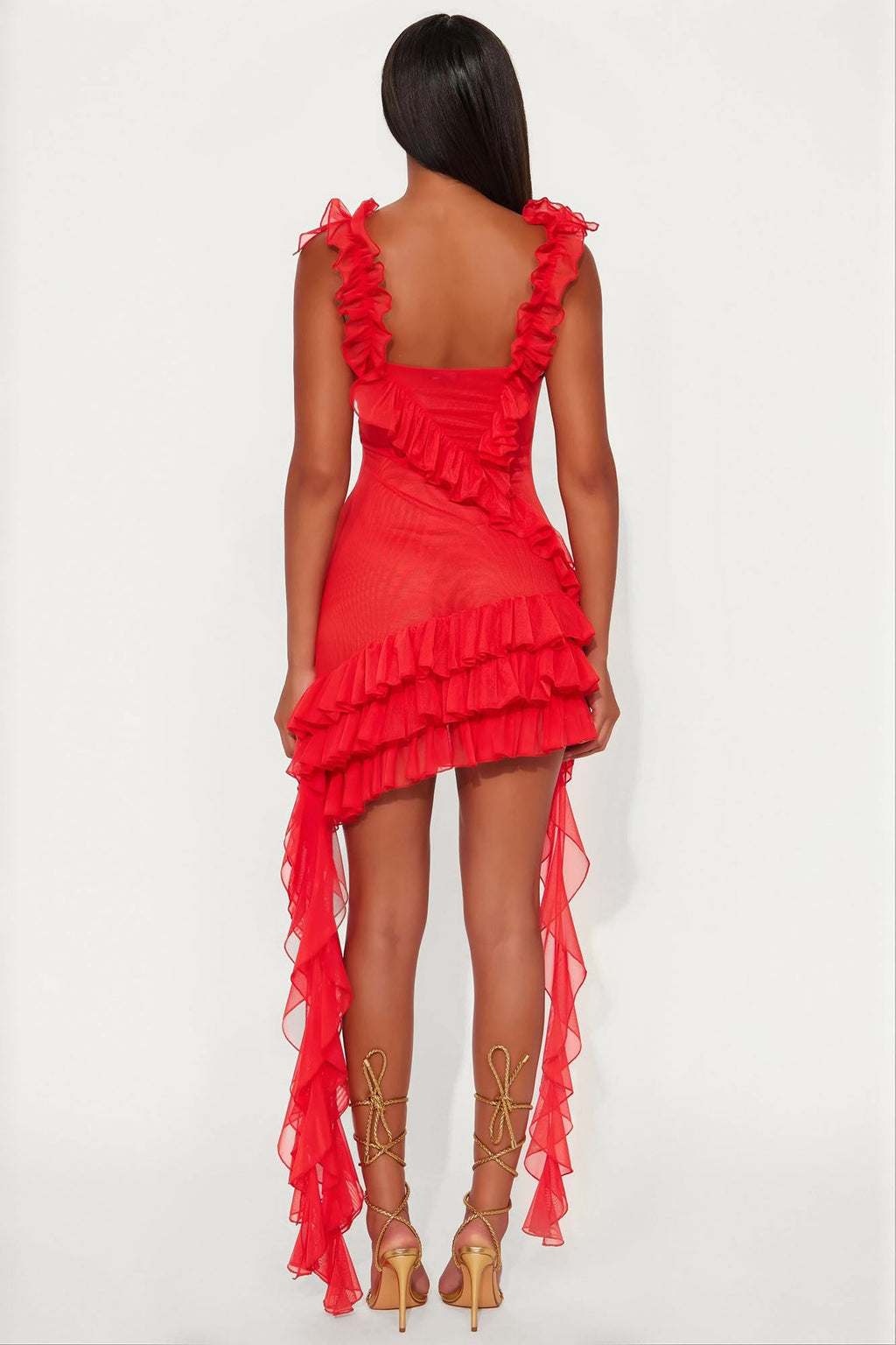 Gabrielle Ruffled Mini Dress - Red