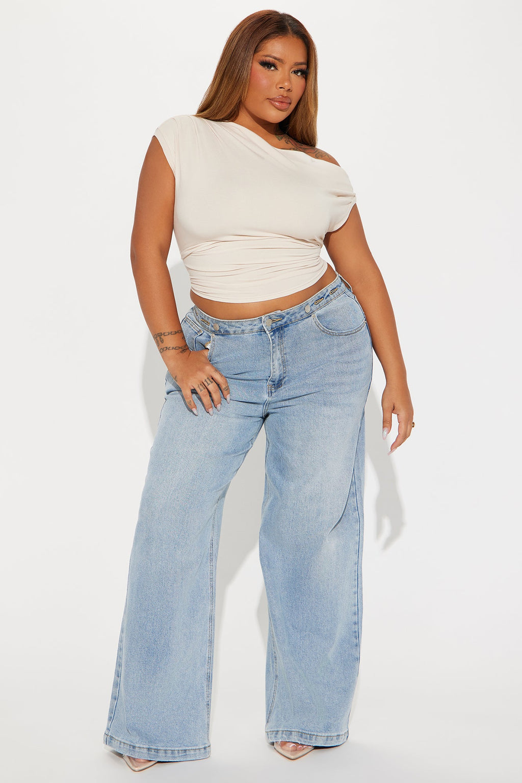 Vera One Shoulder Top - Beige