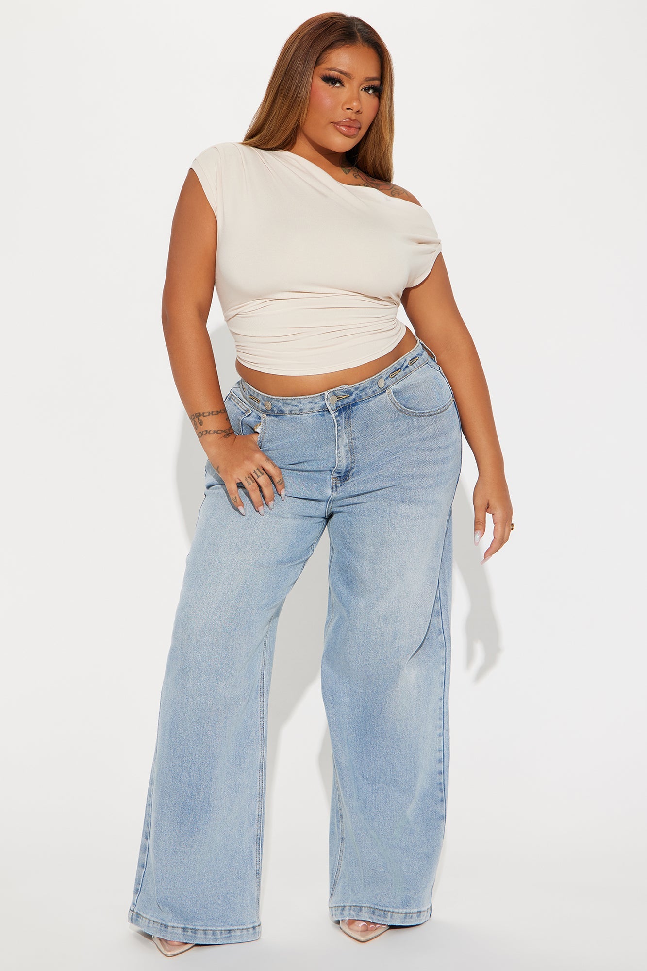 Vera One Shoulder Top - Beige