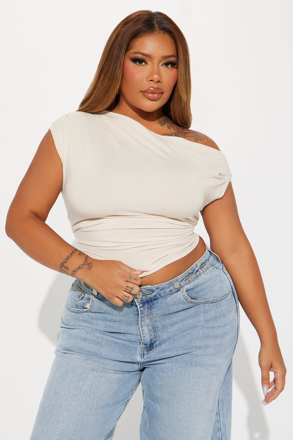 Vera One Shoulder Top - Beige