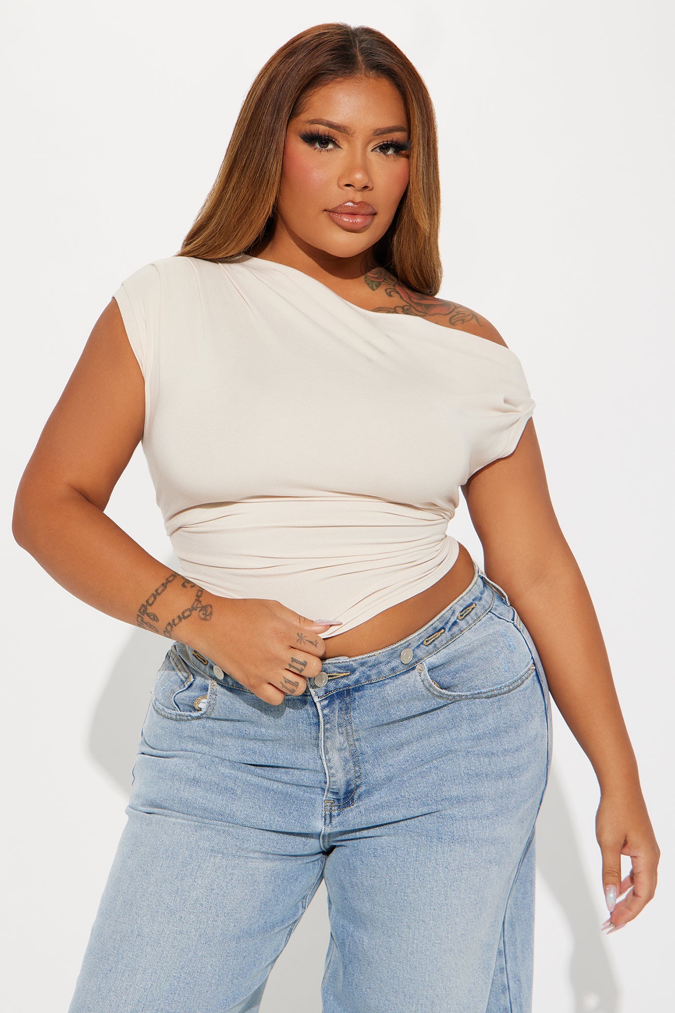 Vera One Shoulder Top - Beige