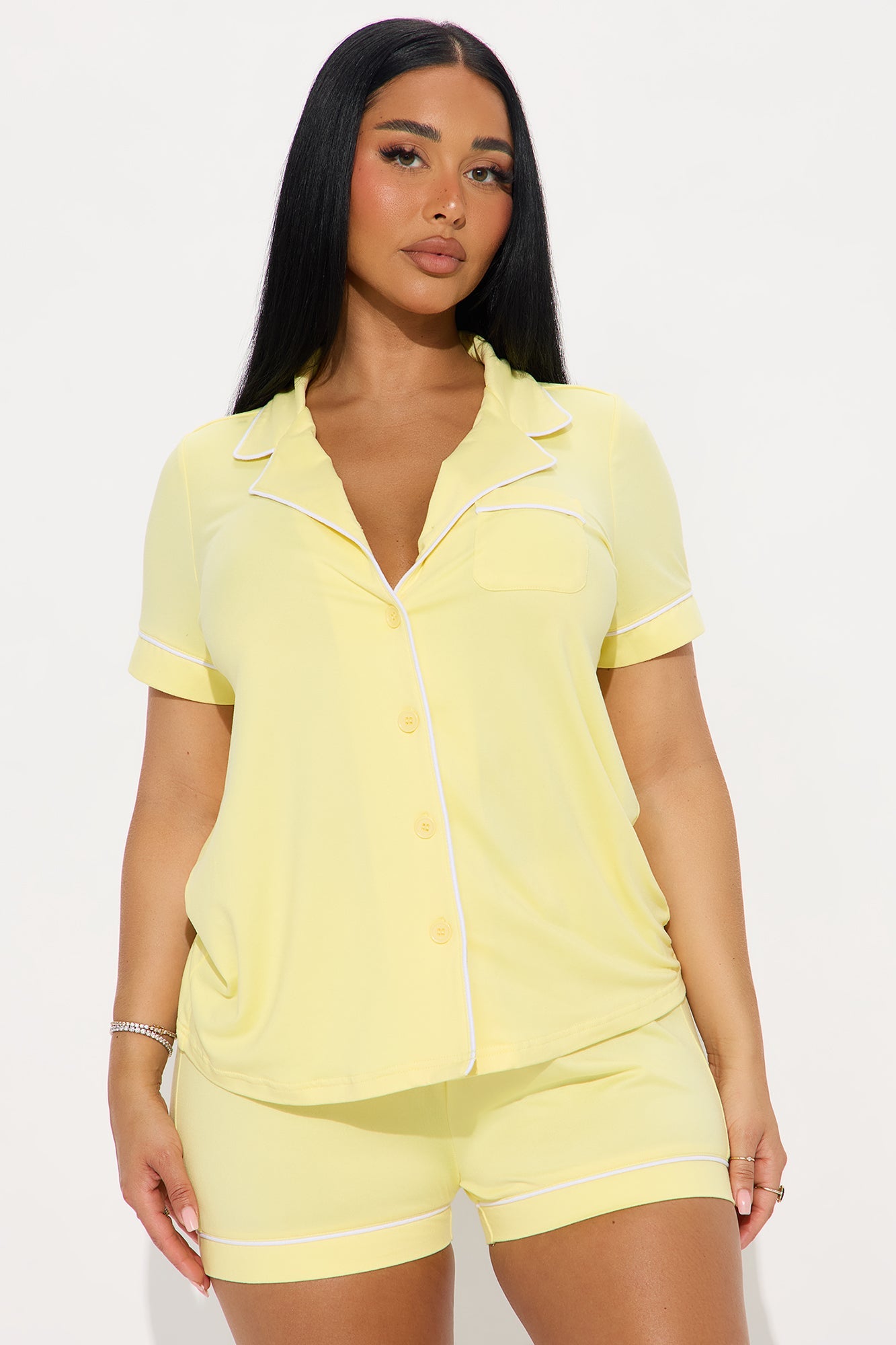 All Day In Bed Short Sleeve PJ Short Set - Yellow