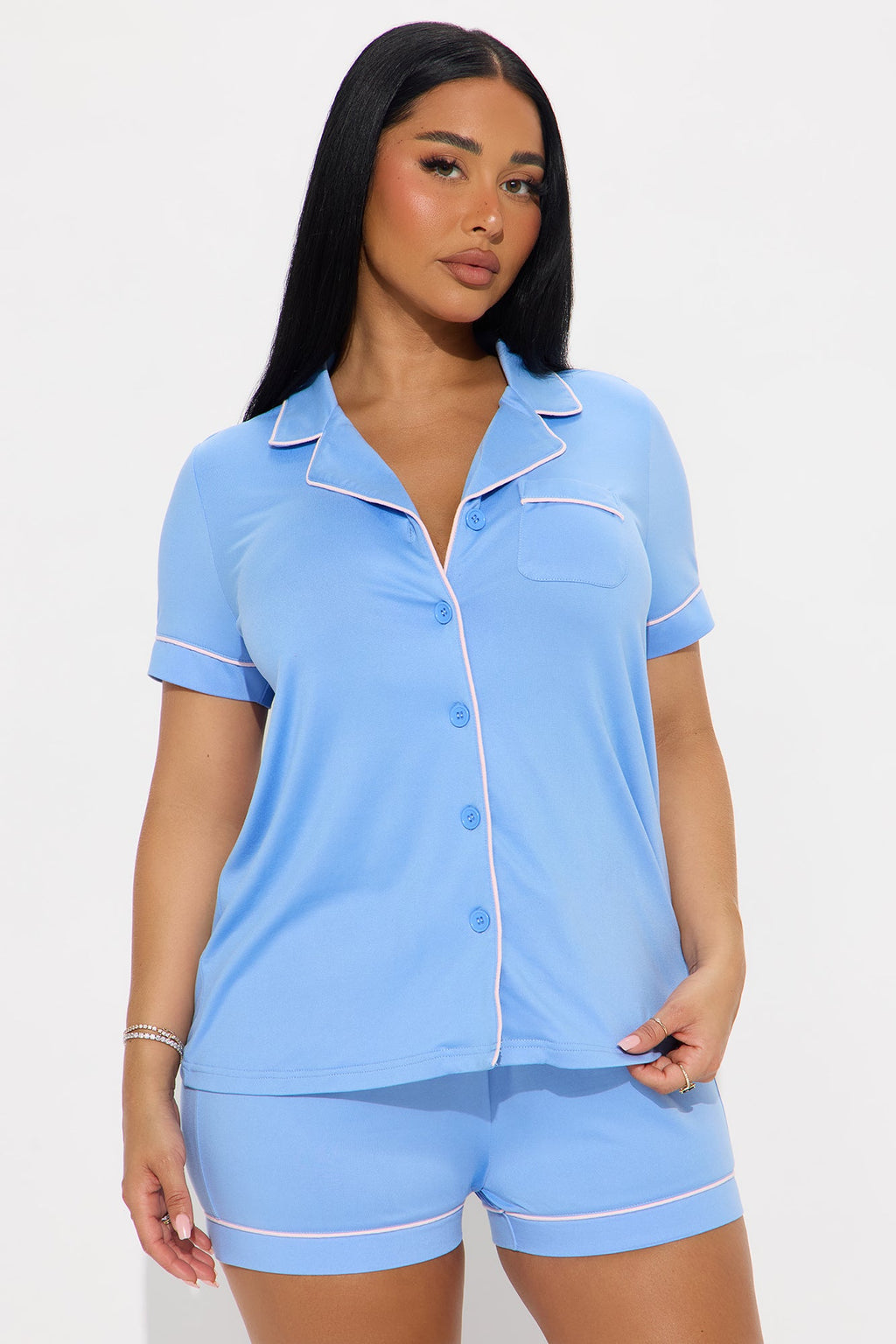All Day In Bed Short Sleeve PJ Short Set - Periwinkle